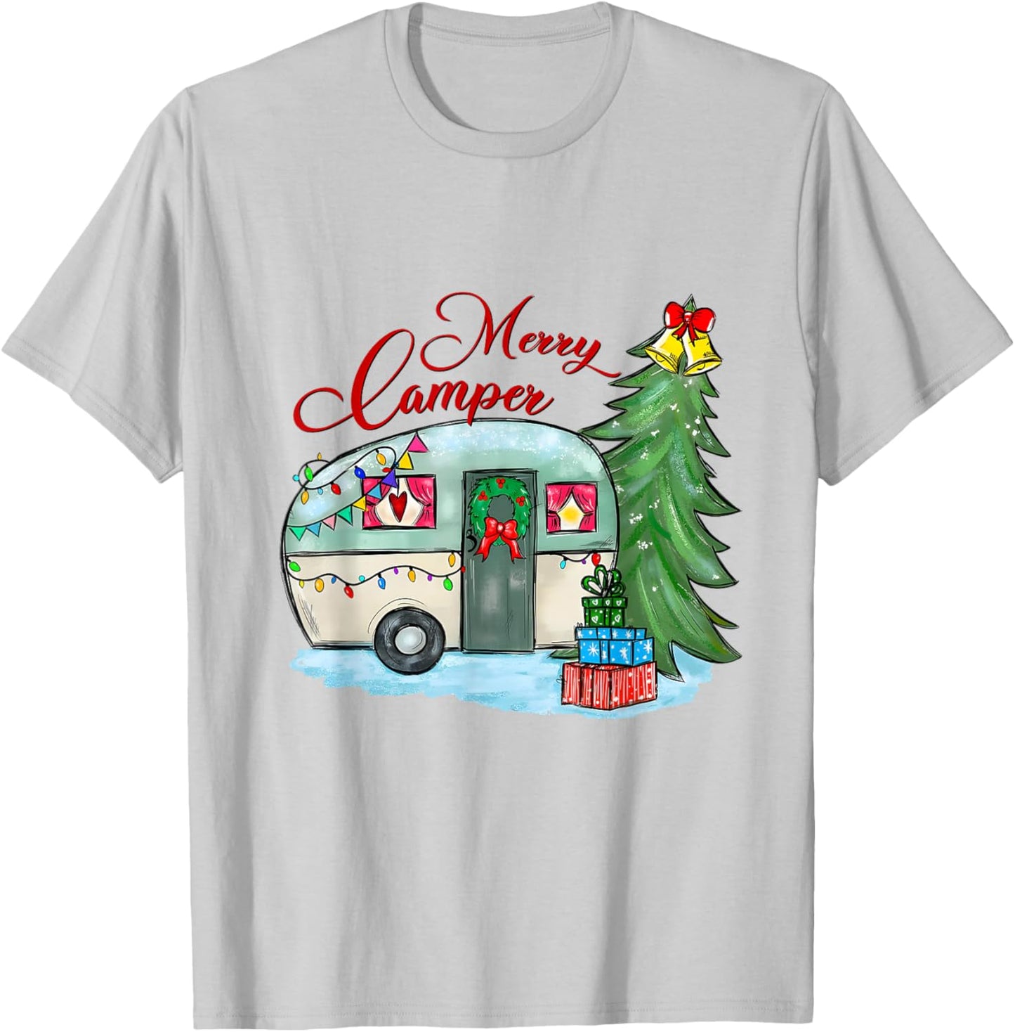Merry Camper Christmas Santa Camper Camping Truck Xmas Tree T-Shirt - T-Shirt | Ash