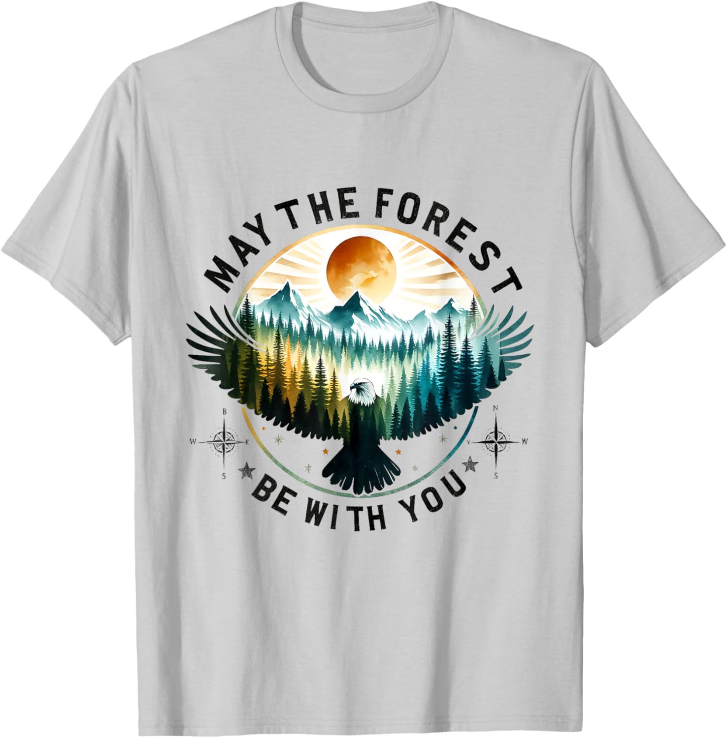 May The Forest Be With You Flying Eagle Sky Forest T-Shirt - T-Shirt | Ash