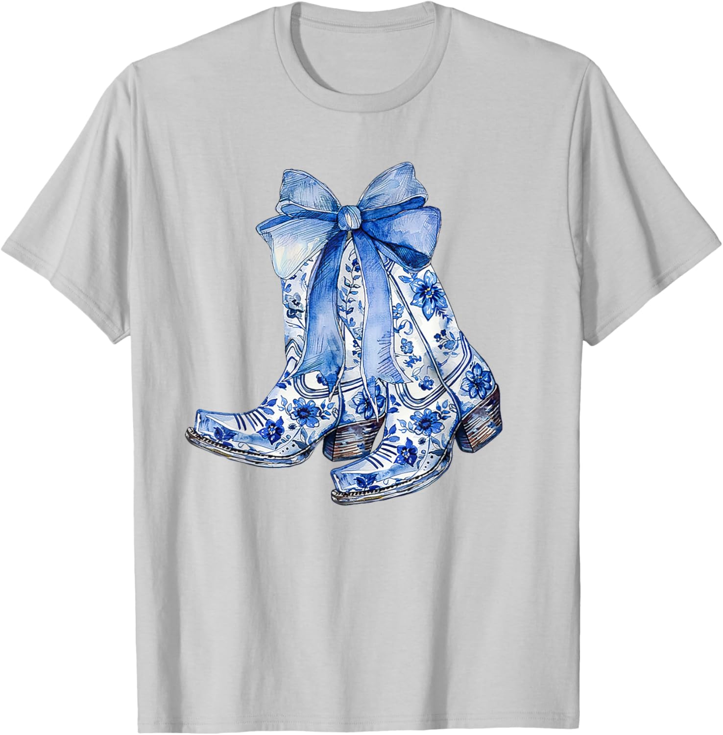 Blue and White Coastal Cowgirl Boot T-Shirt - T-Shirt | Ash