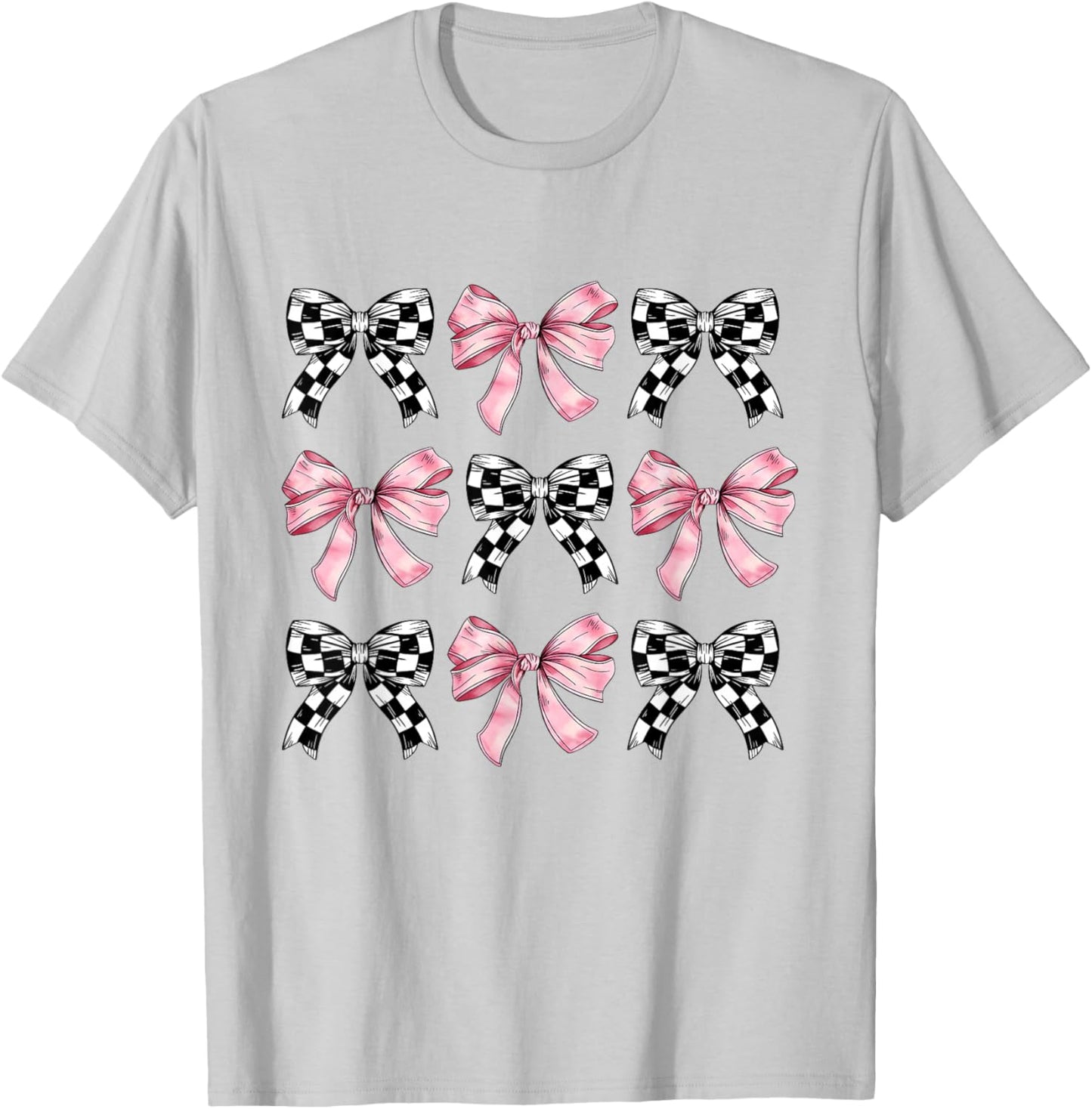 Checkered Pink Bows and Girls Cute Clean Girl T-Shirt - T-Shirt | Ash