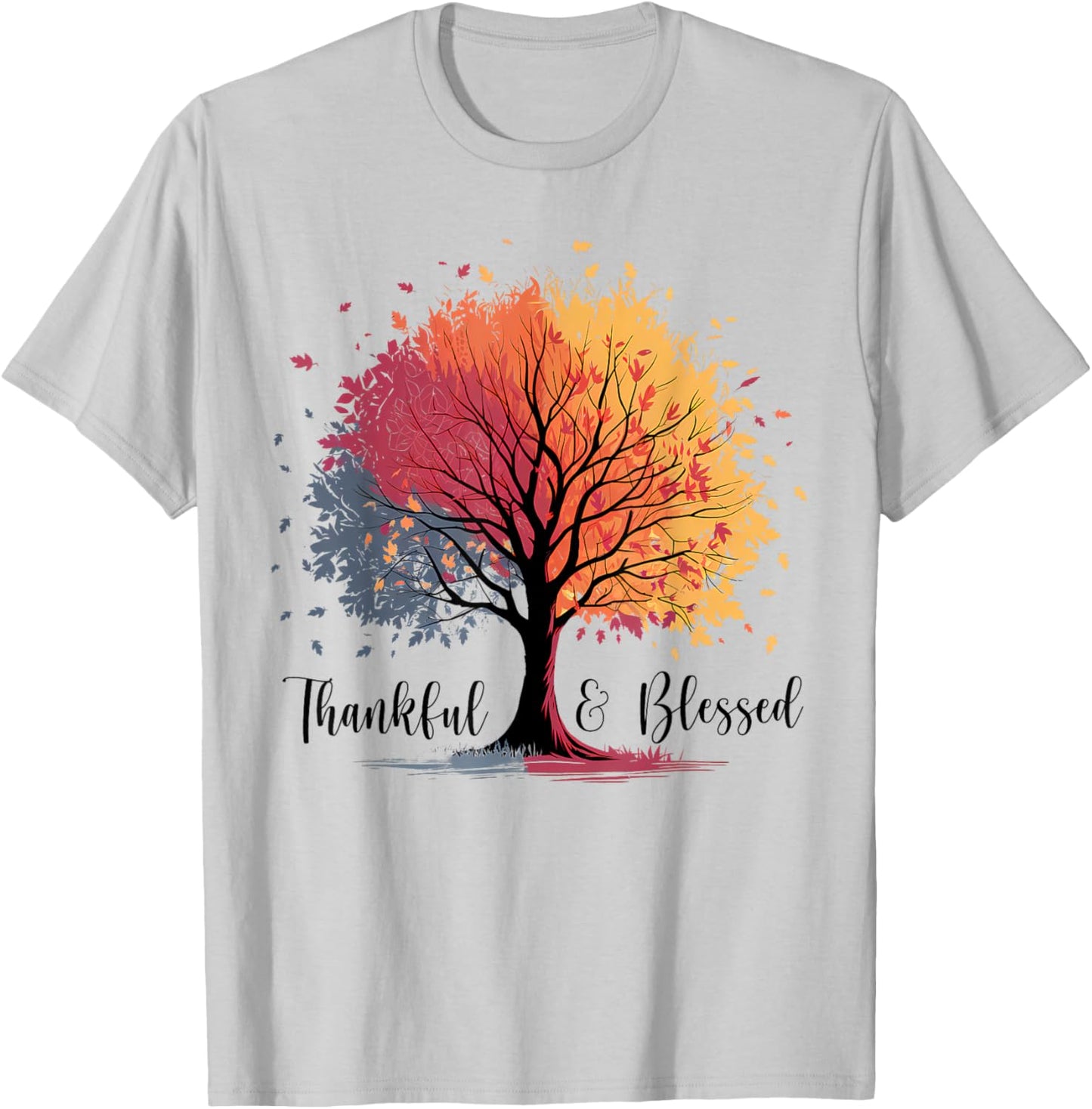 Thankful Blessed Woodland Journey Heathered Thanksgiving T-Shirt - T-Shirt | Ash