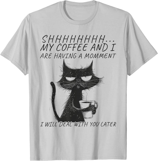 Funny Angry Cat Coffee Mug With Sayings, Black Cat Coffee T-Shirt - T-Shirt | Ash