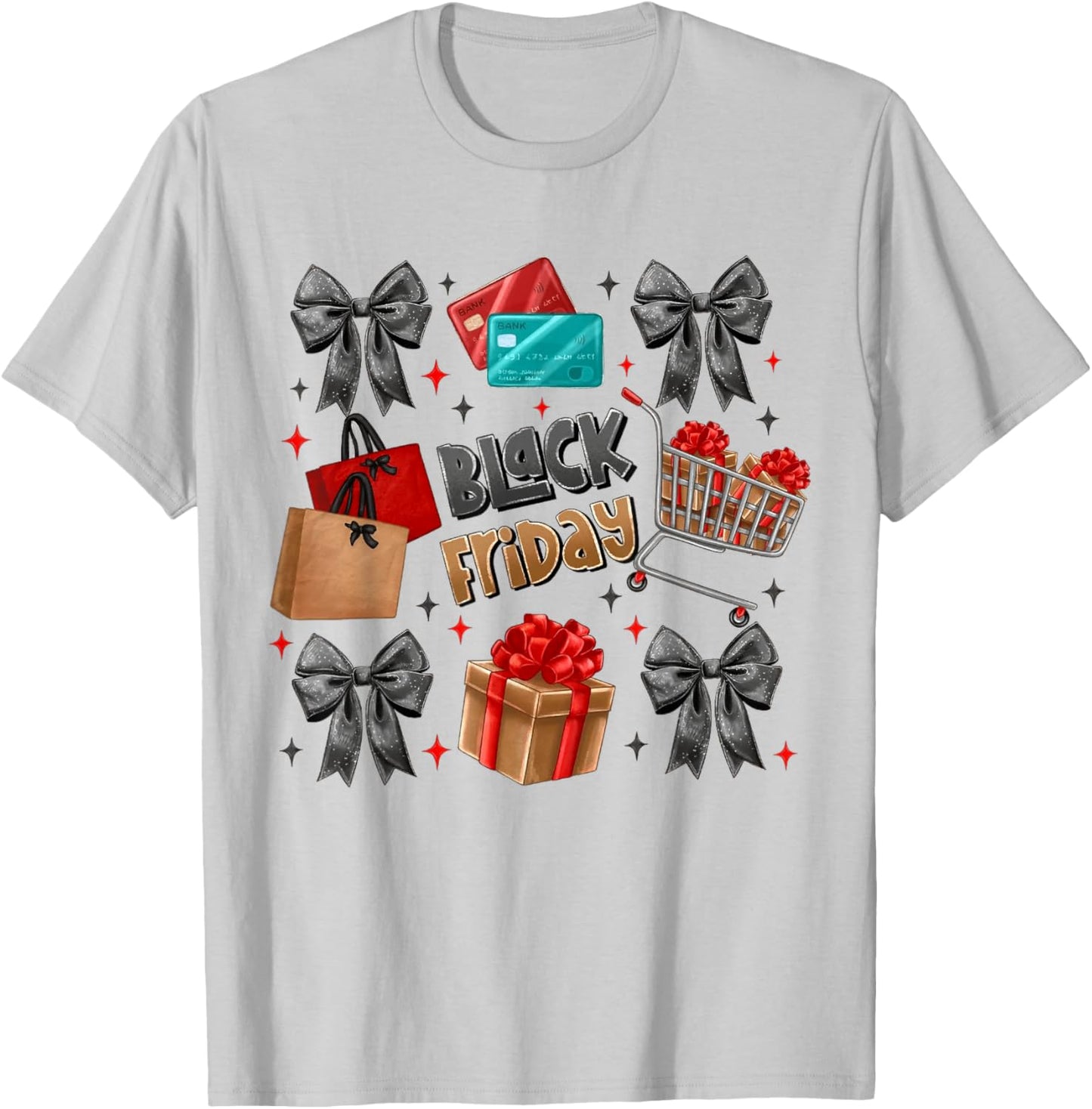 Black Coquette Bow Friday Shopping Crew Christmas Squad T-Shirt - T-Shirt | Ash