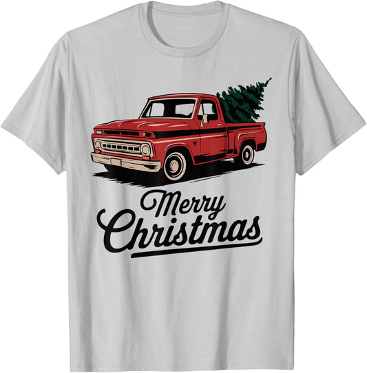 Red Pickup Truck Christmas Tree Vintage Christmas Men Women T-Shirt - T-Shirt | Ash