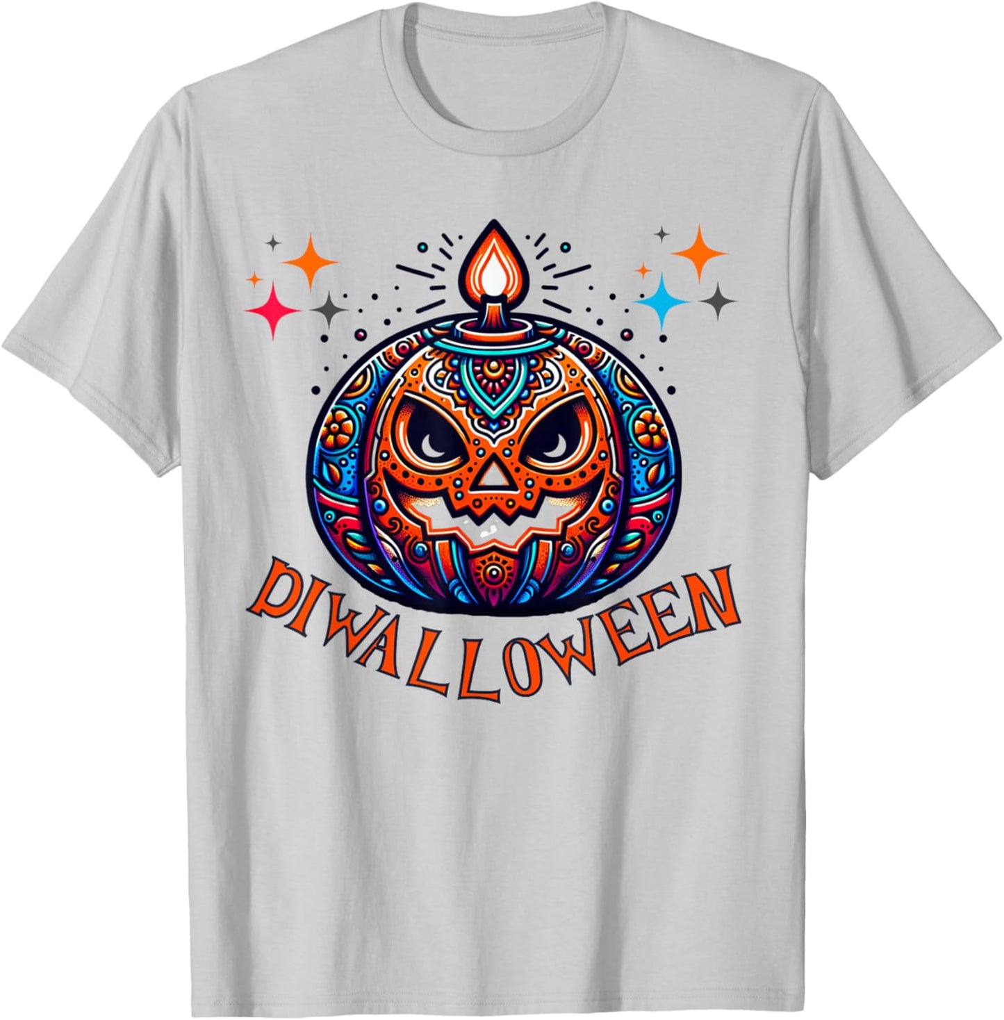 Diwalloween Diwali Halloween Ghost Pumpkin Lantern Deepavali T-Shirt - T-Shirt | Ash
