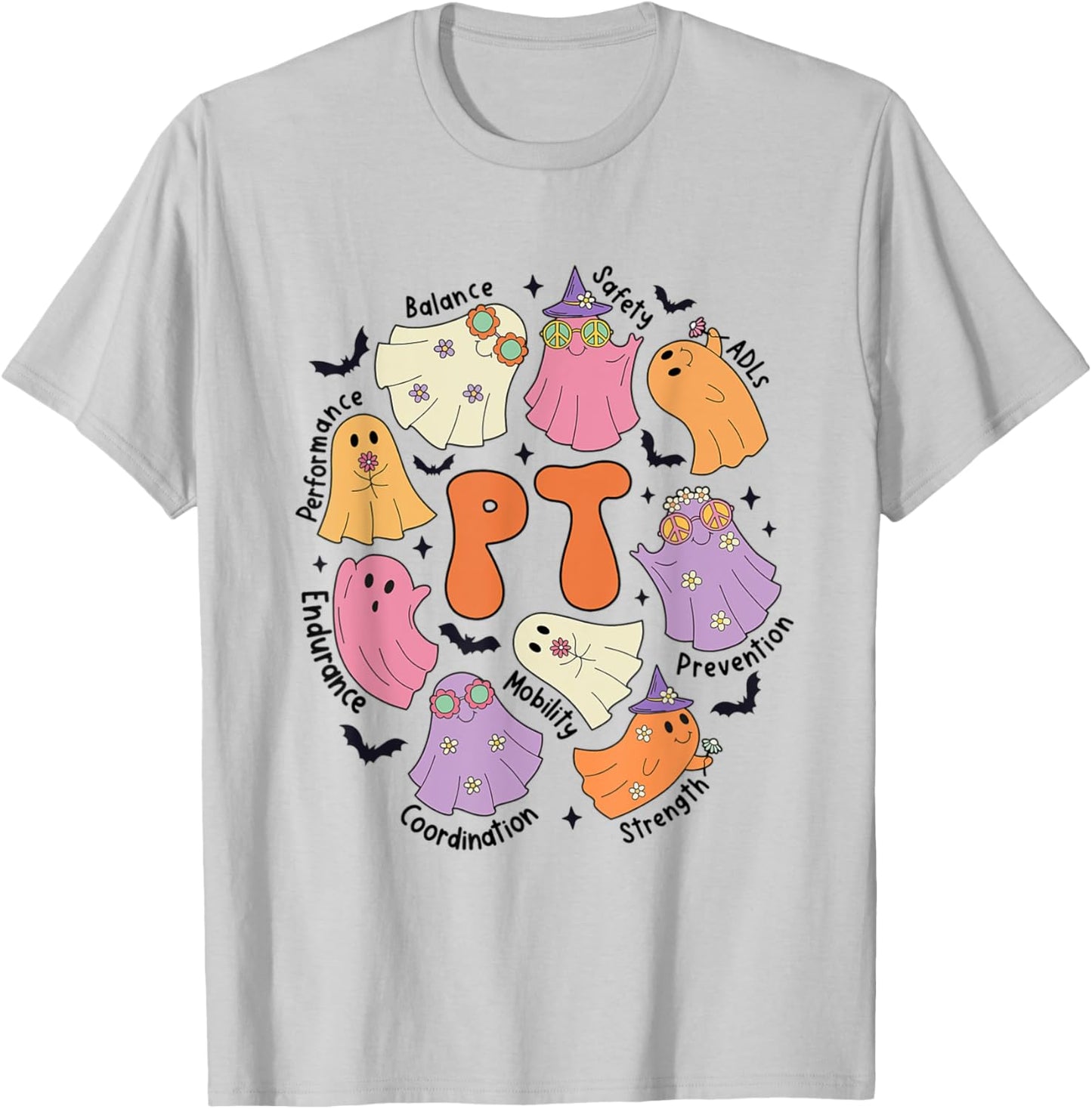 Pediatric PT Halloween Ghost Spooky Physical Therapy Team T-Shirt - T-Shirt | Ash