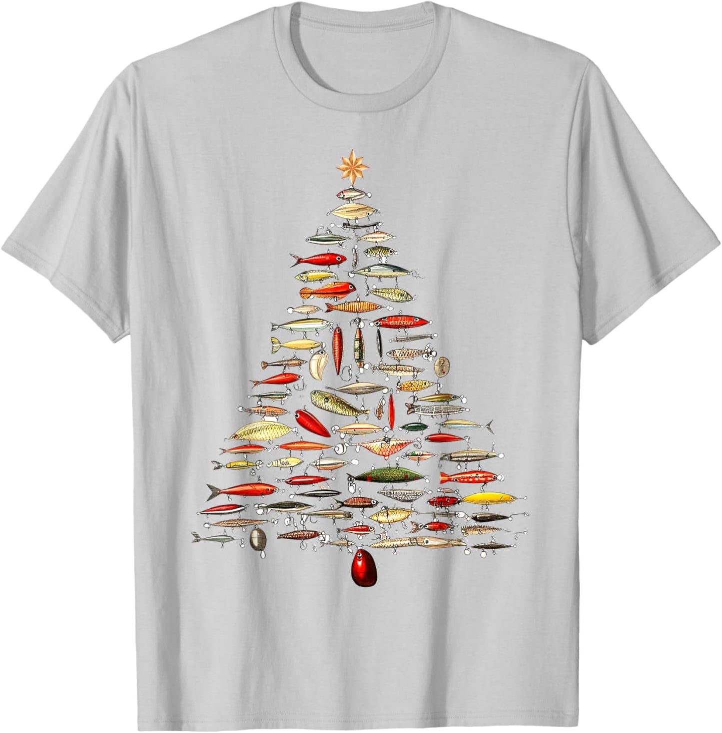 Fishing Lure Christmas Tree Fish Fly Fisherman Ocean Sport T-Shirt - T-Shirt | Ash