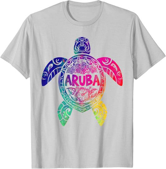 Tribal Aruba Tie Dye Sea Turtle Aruba Beach Vacation T-Shirt - T-Shirt | Ash
