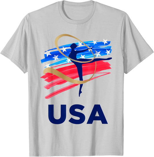 USA Sport Team Gear Summer Gymnastics White Small Classic Fit USA Flag T-Shirt - T-Shirt | Ash