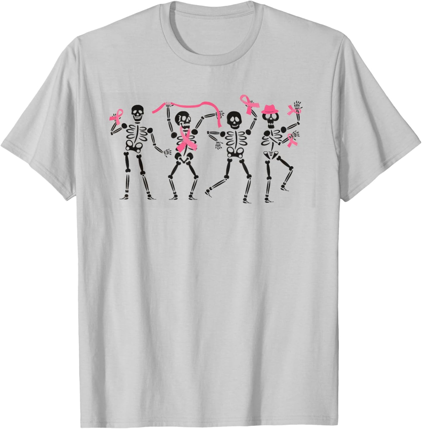Pink Ribbon Breast Cancer Awareness Skeleton Women Men Kids T-Shirt - T-Shirt | Ash