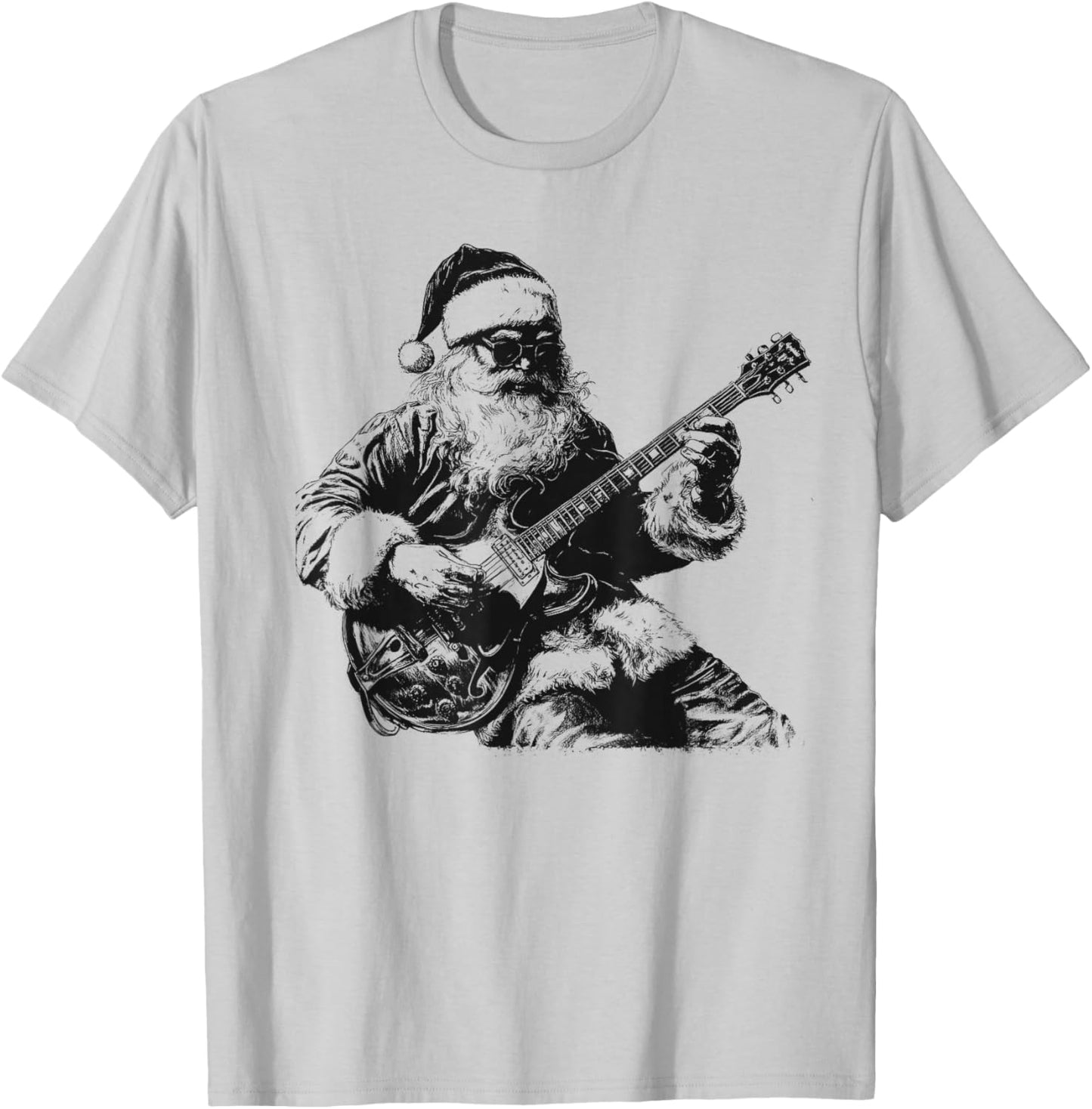 Christmas Rock Santa Rock and Roll Guitar Lover T-Shirt - T-Shirt | Ash