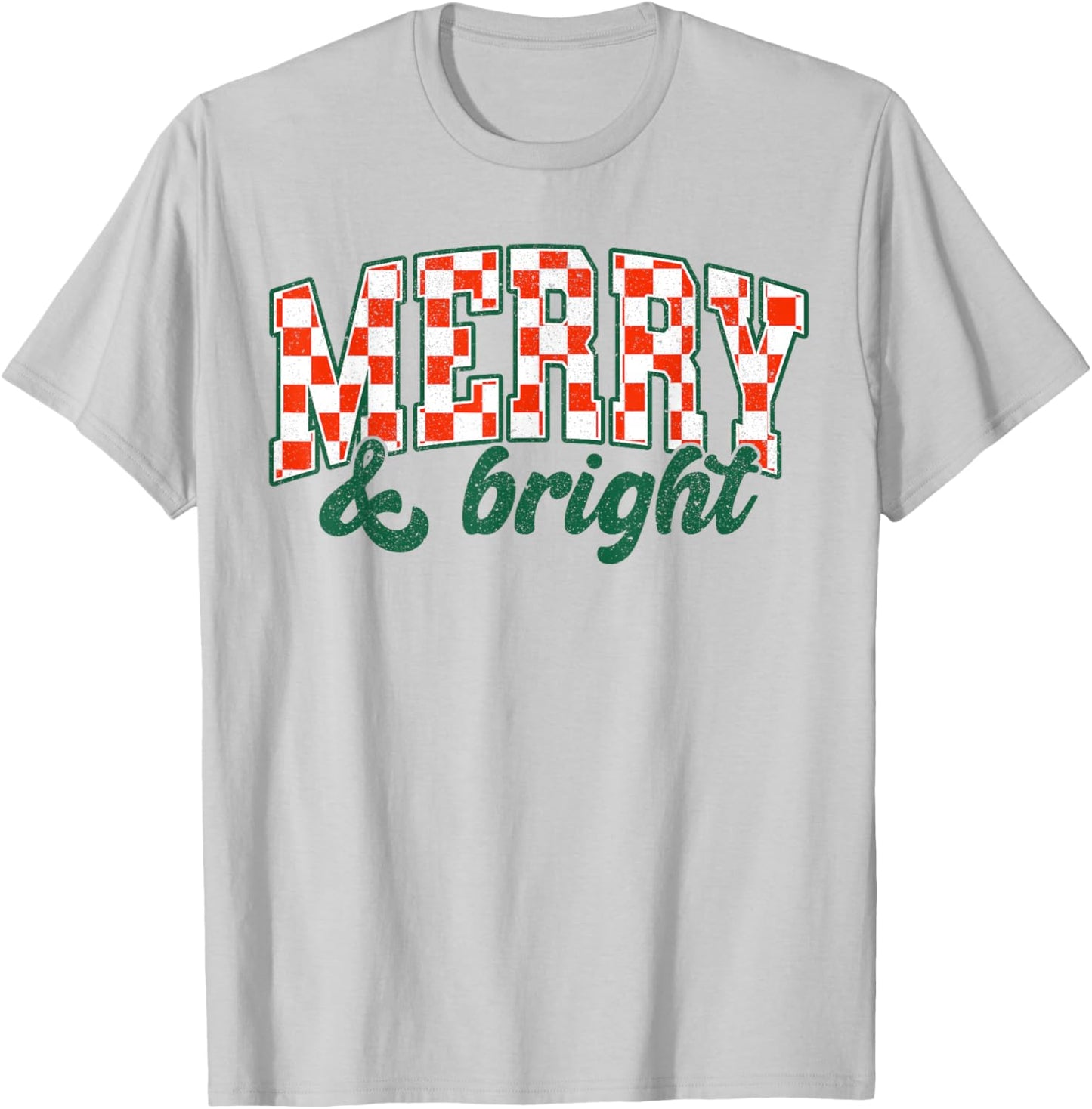 Merry Xmas Bright Cute Christmas Checkered Holiday Men Women T-Shirt - T-Shirt | Ash