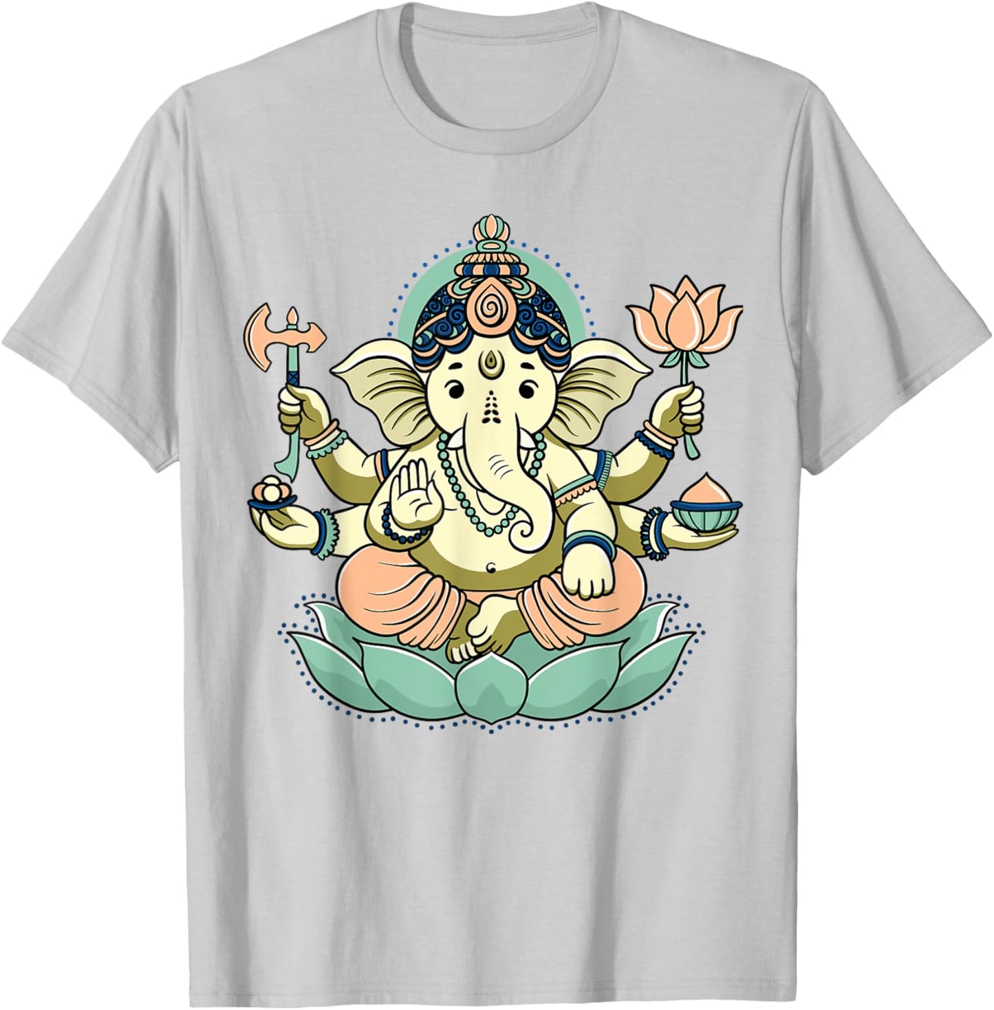 Ganesha Lotus Meditation – Spiritual Hindu Deity Design T-Shirt - T-Shirt | Ash