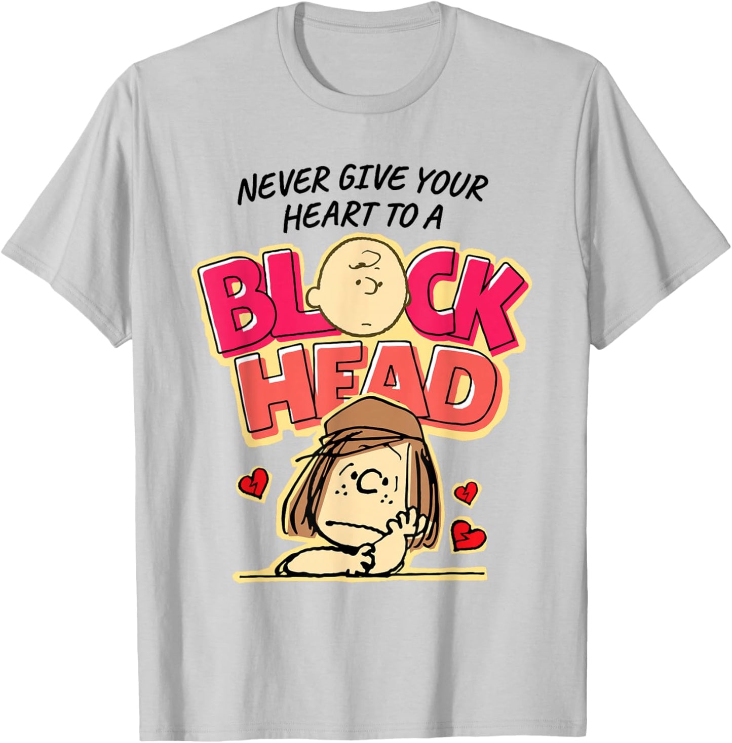 Peanuts Peppermint Patty Block Head Valentines Day T-Shirt - T-Shirt | Ash