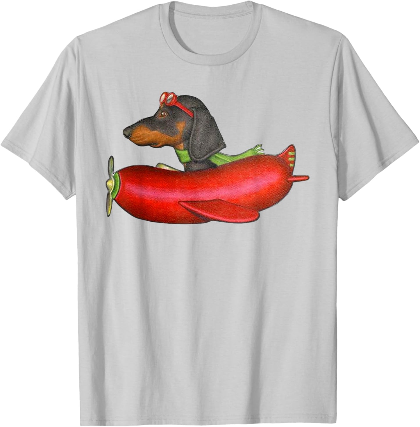 Peach-Bruh Funny Sausage Dachshund Dog Flying Sausage Plane Men Women T-Shirt - T-Shirt | Ash
