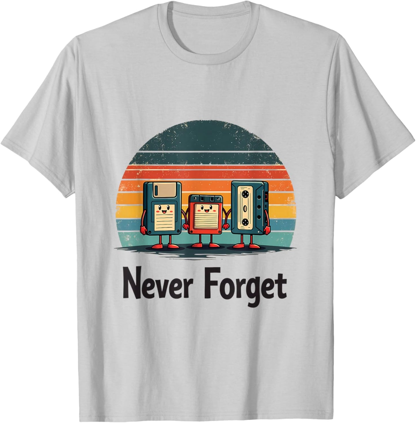 Never Forget Retro Floppy Cassette Tape T-Shirt - T-Shirt | Ash