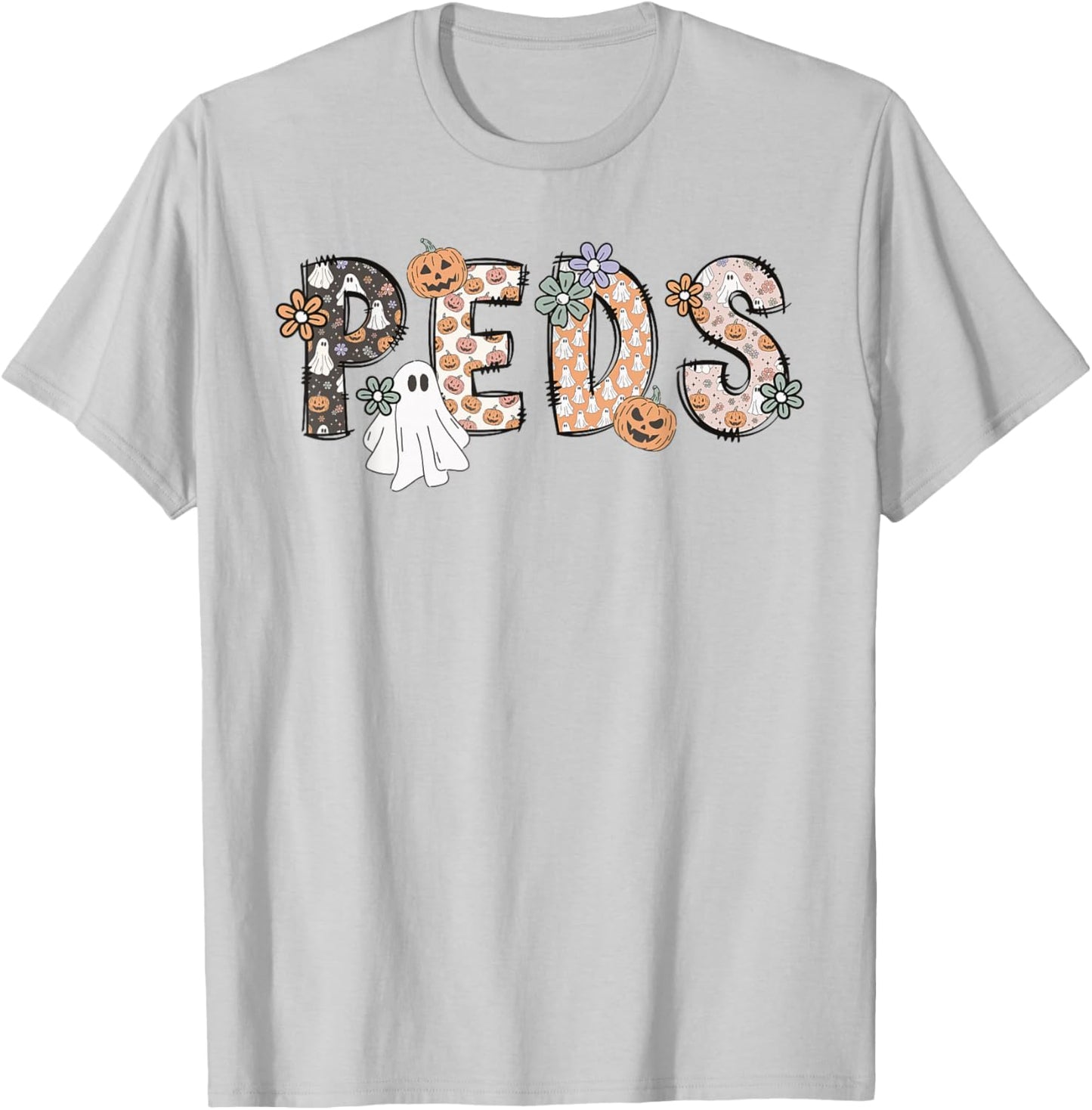 Halloween Nurse Peds Boo Boo Crew Pediatric Nurse Ghost Fall T-Shirt - T-Shirt | Ash