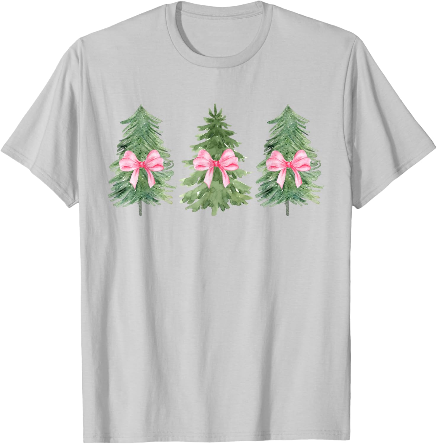 Christmas Tree Coquette Pink Bow Christmas Girly Women Girls T-Shirt - T-Shirt | Ash