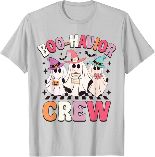 Retro Boo-Havior Crew Behavior Analyst Halloween ABA RBT T-Shirt - T-Shirt | Ash
