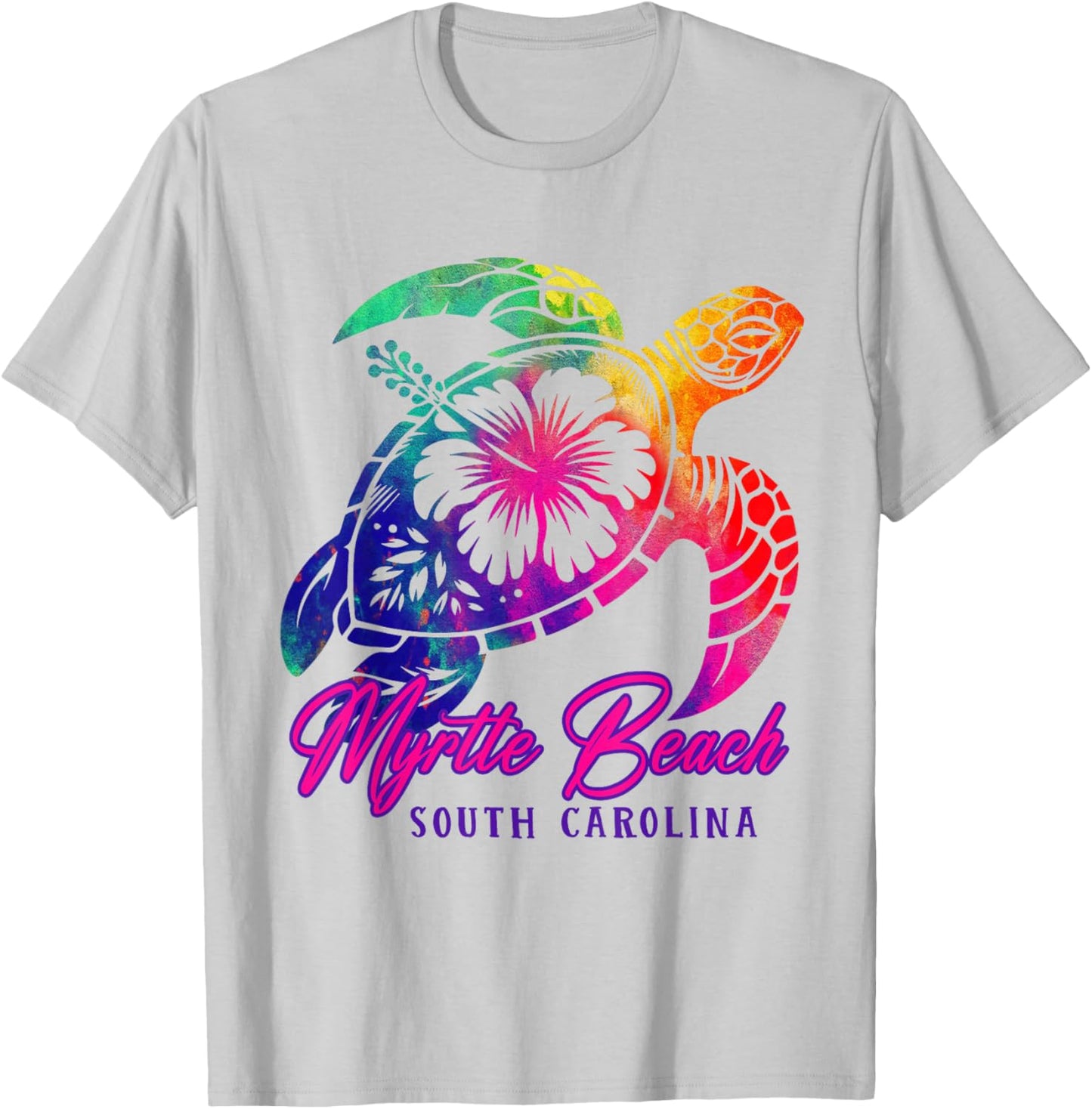 Myrtle Beach Tie Dye Sea Turtle Hibiscus South Carolina 2025 T-Shirt - T-Shirt | Ash