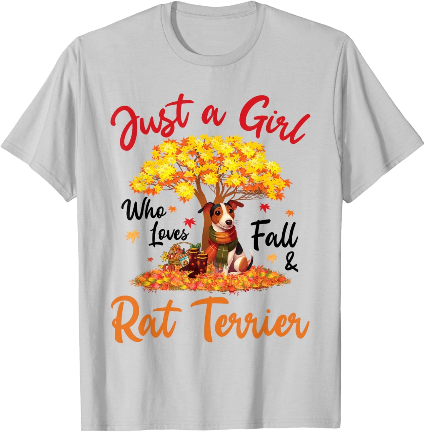 Just A Girl Who Loves Fall and Rat Terrier Dog Mother Mommy T-Shirt - T-Shirt | Ash