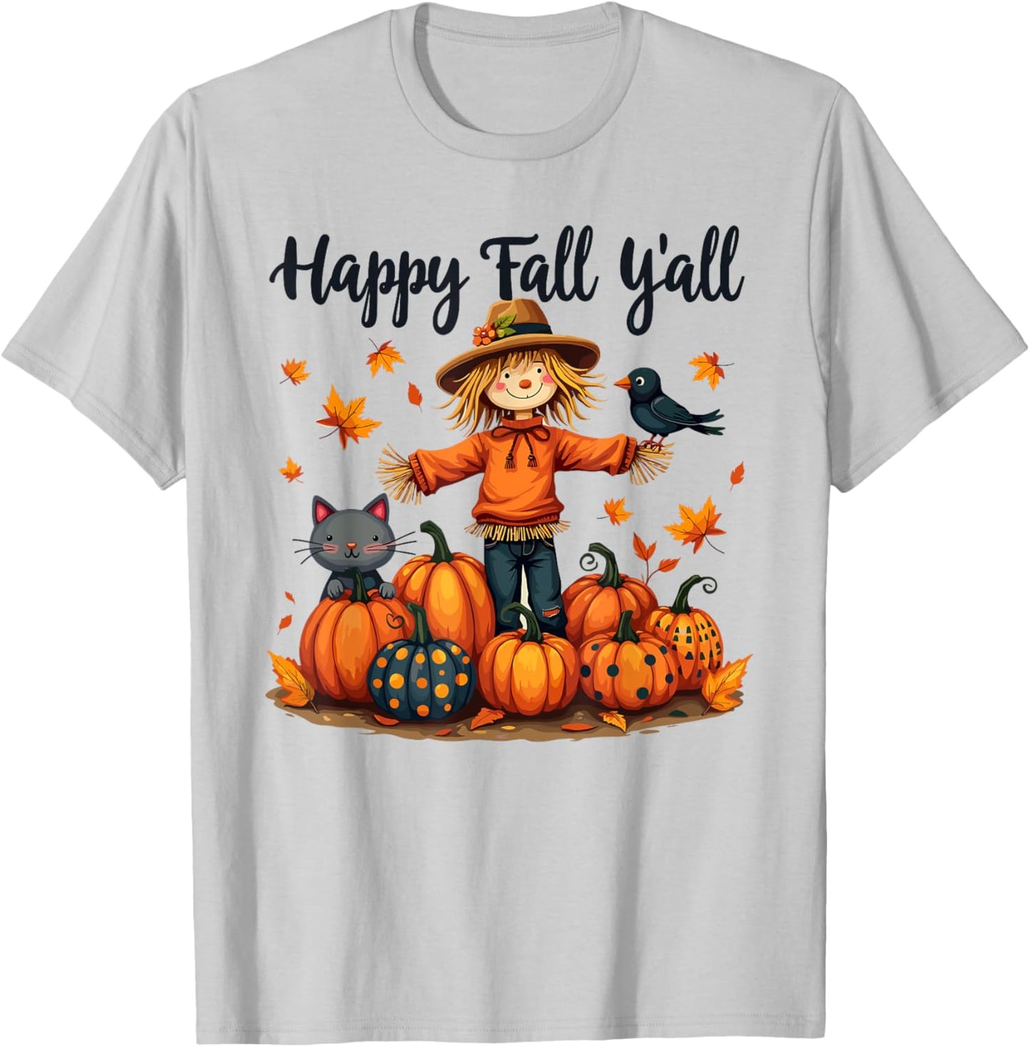 Scarecrow Happy Fall Y'all Thanksgiving Halloween Women Men T-Shirt - T-Shirt | Ash