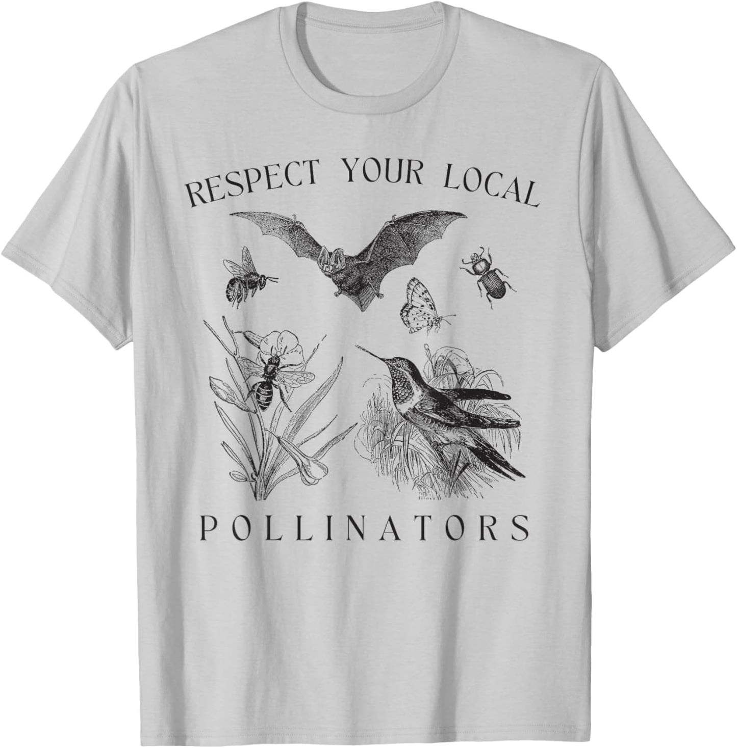 Eco-Friendly Wildlife Conservation Apparel Respect Your Local Pollinators Vintage Bug Protect Nature -Adults White Small Classic Fit Short Sleeve Spring, Summer T-Shirt - T-Shirt | Ash