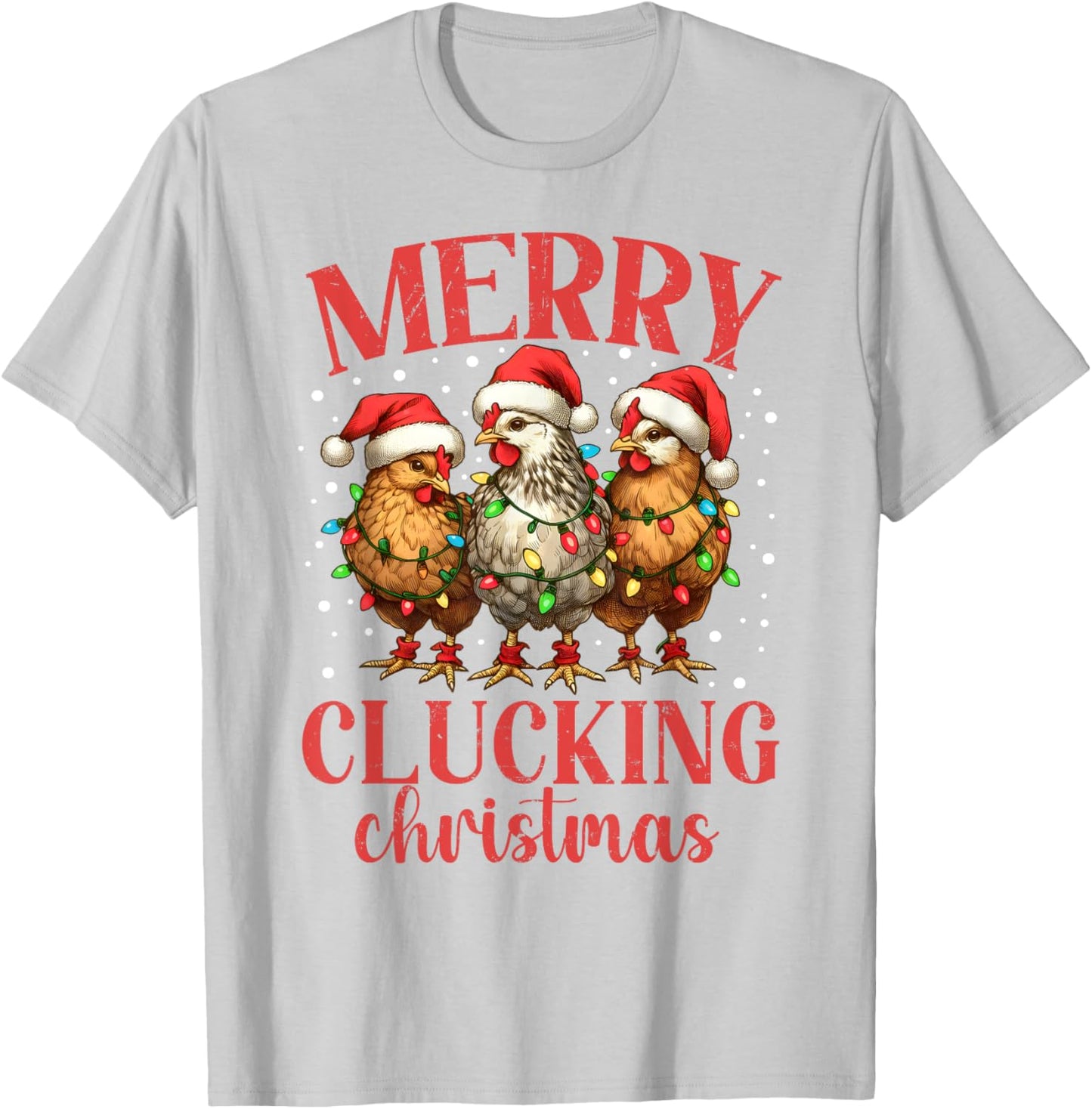 Merry Clucking Christmas Chicken Santa Hat Xmas Chicken Tree T-Shirt - T-Shirt | Ash