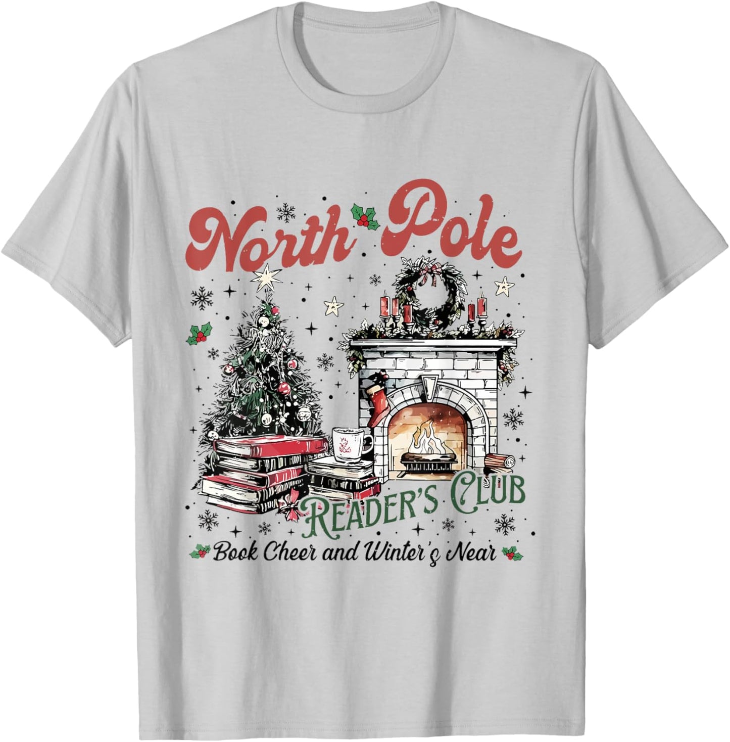 North Pole Book Club Book Lover Bookish Bookworm Christmas T-Shirt - T-Shirt | Ash