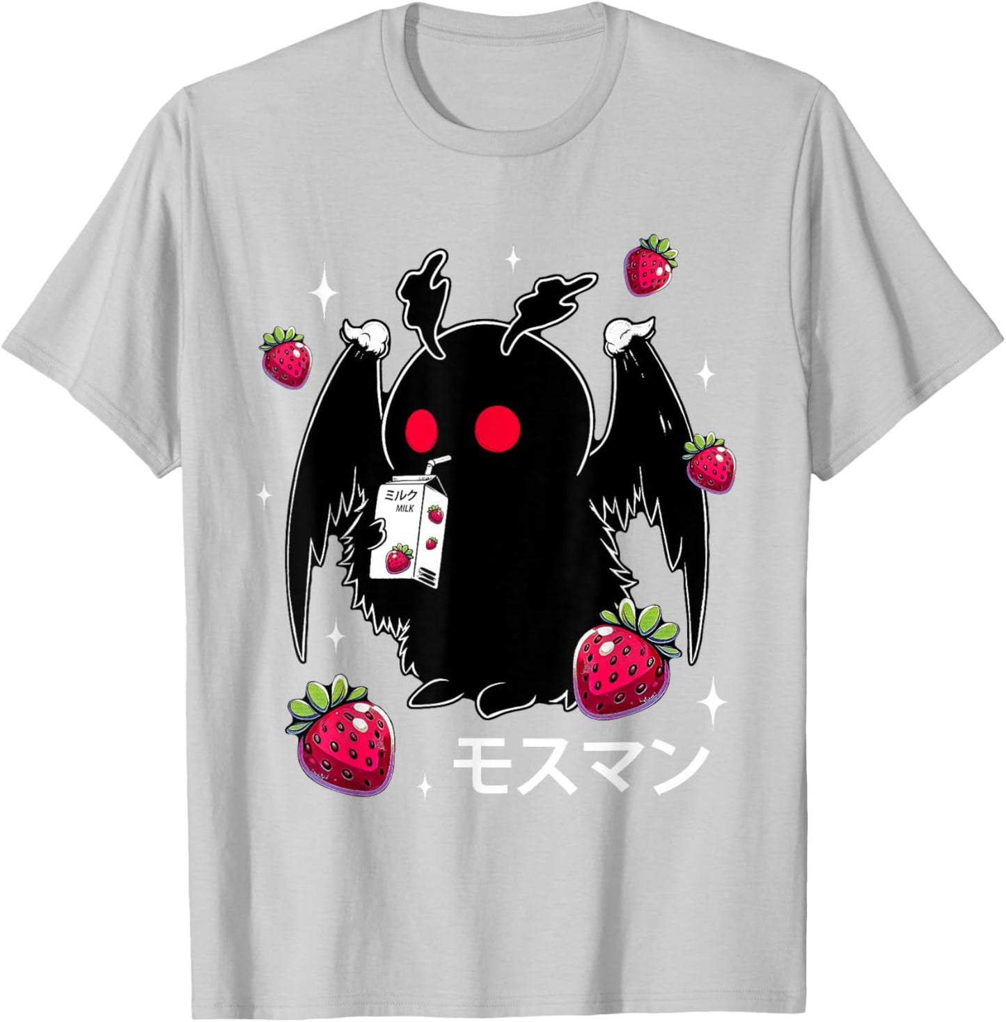 Mothman Strawberry Milk Shake Cryptid T-Shirt - T-Shirt | Ash