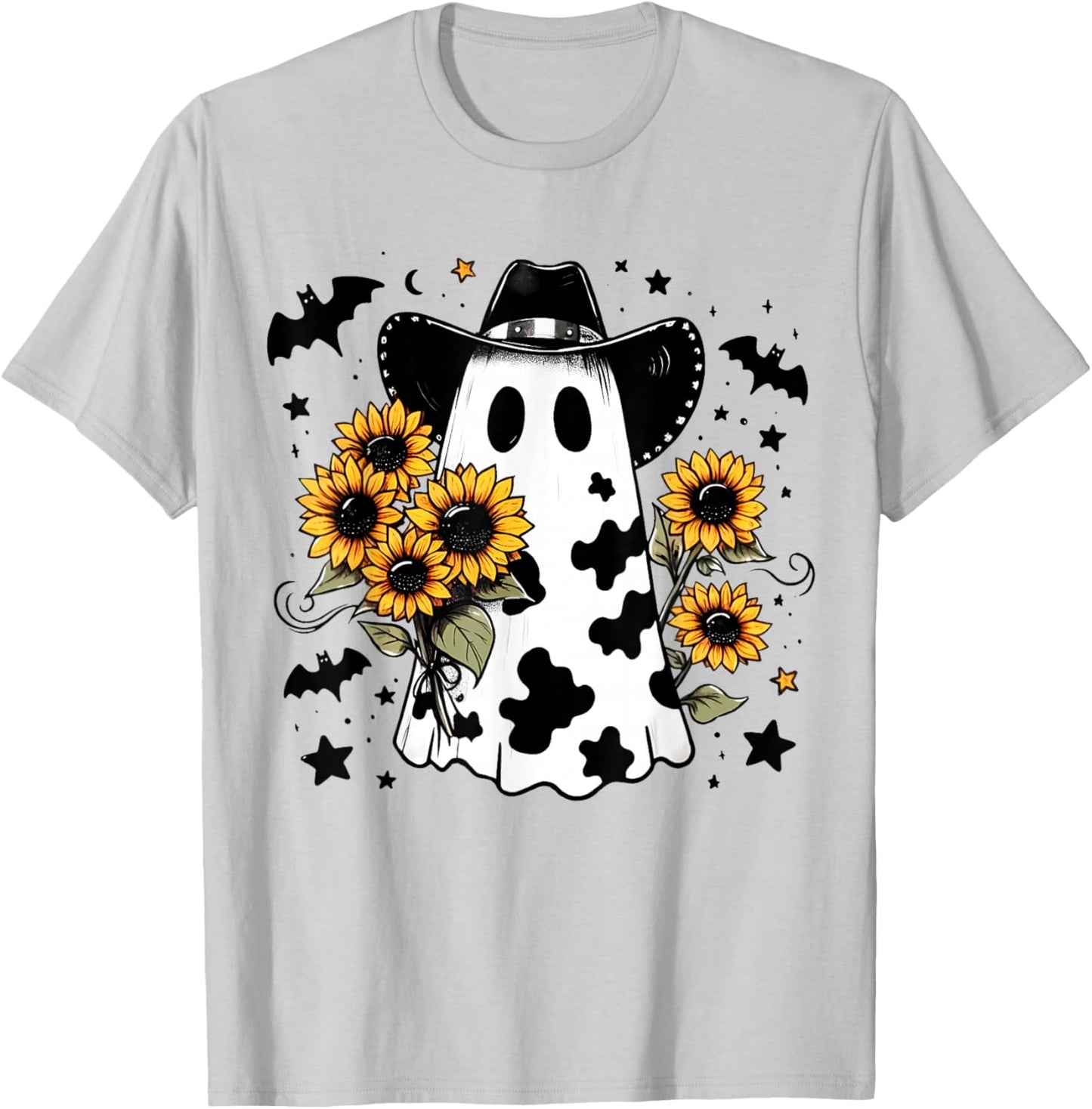 Cowboo Ghost Western Cowboy Sunflower Halloween Funny Boojee T-Shirt - T-Shirt | Ash
