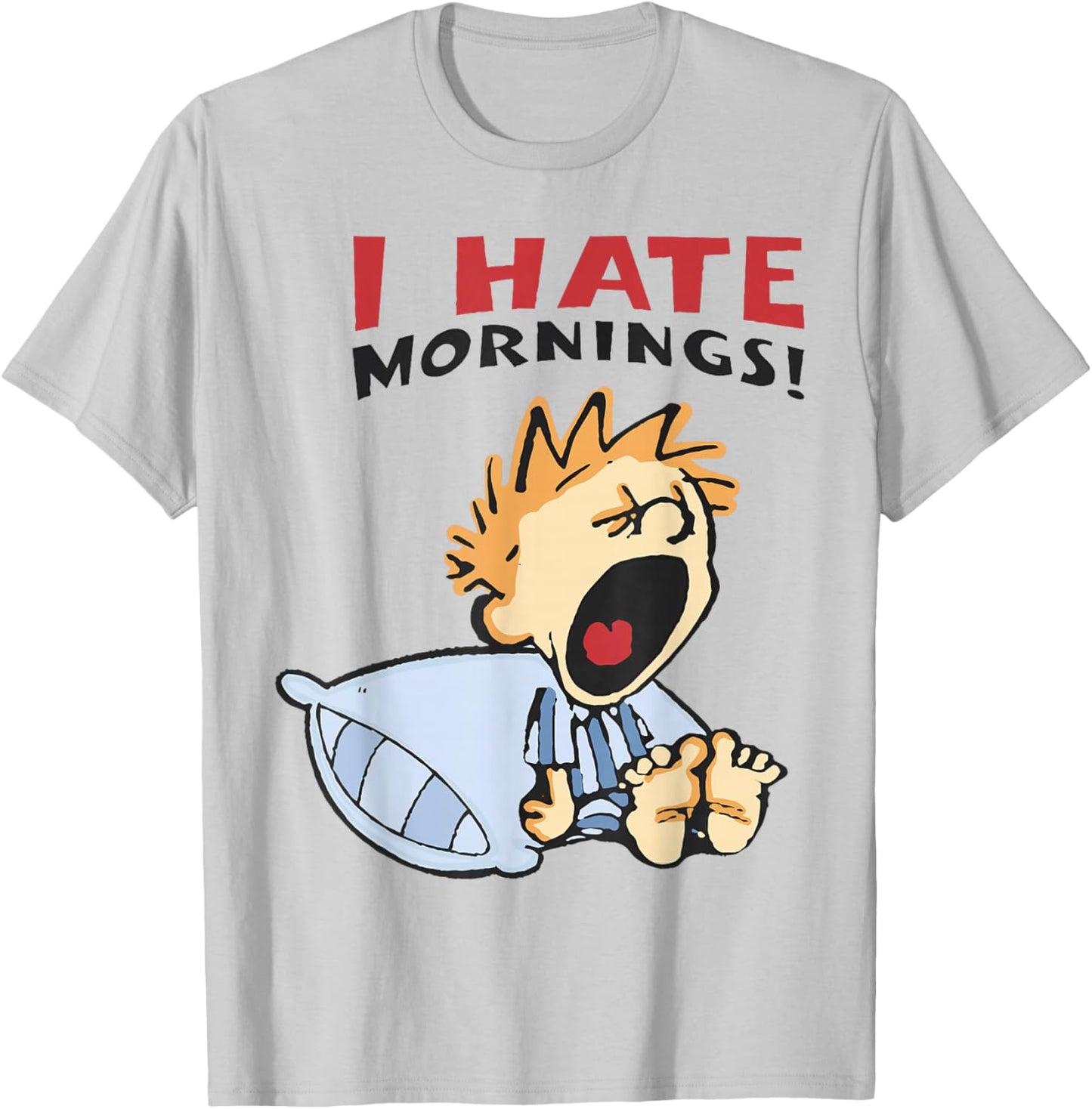 Vintage I Hate Mornings -Adults, -Kids Funny Graphic Blue Small Modern Classic Cartoon T-Shirt - T-Shirt | Ash