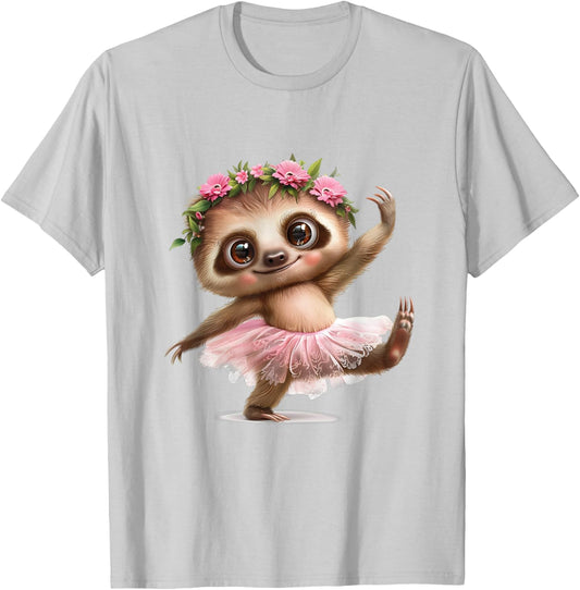 A Cute Sloth Dancing Ballet In A Pink Dress T-Shirt - T-Shirt | Ash