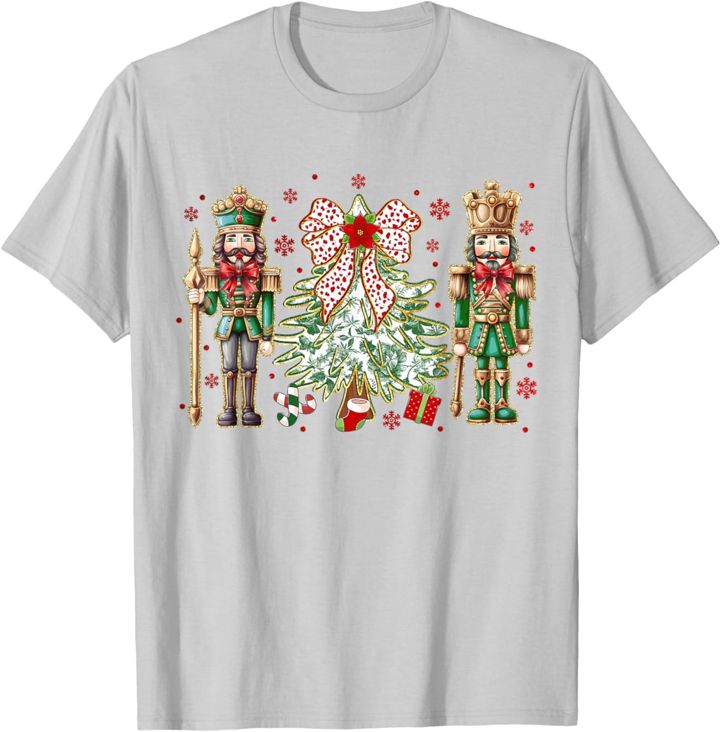Chinoiserie Christmas Nutcracker Christmas Tree Coquette Bow T-Shirt - T-Shirt | Ash