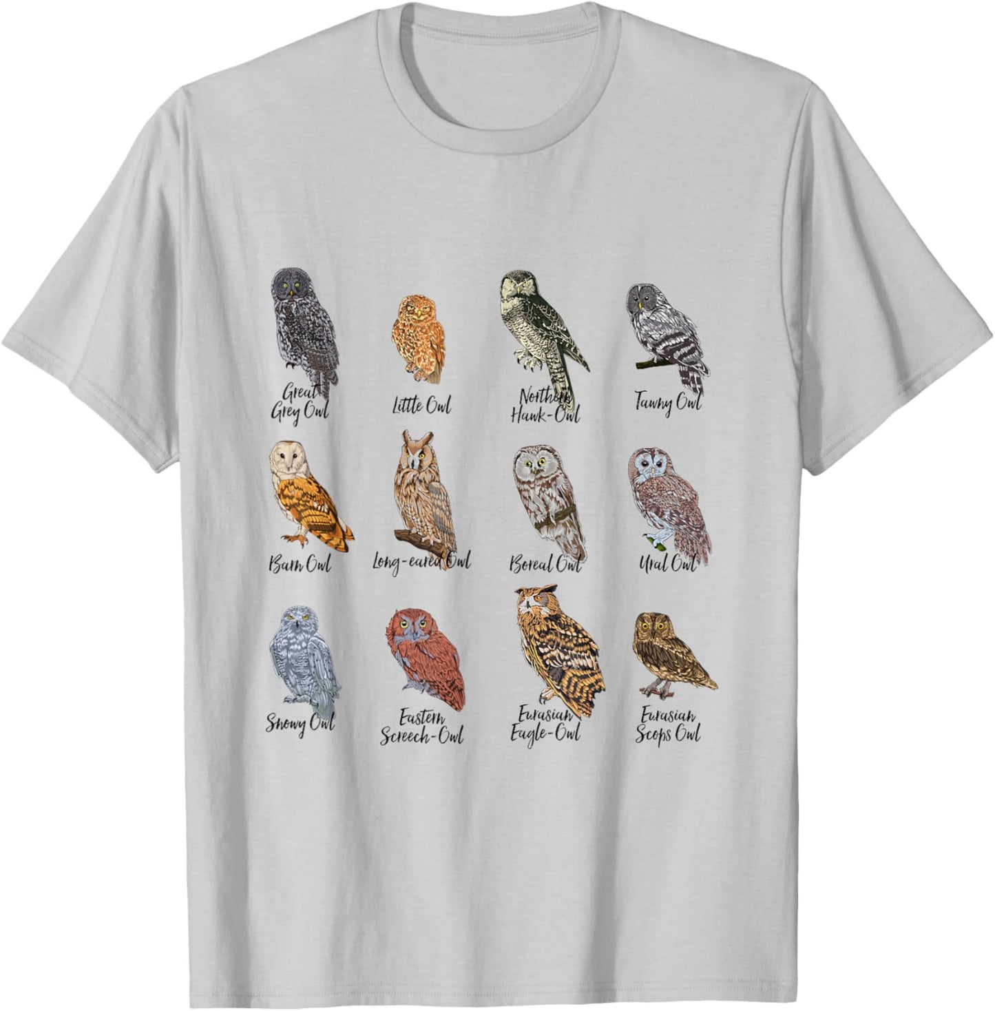 Owls of the World - Owl Species T-Shirt - T-Shirt | Ash