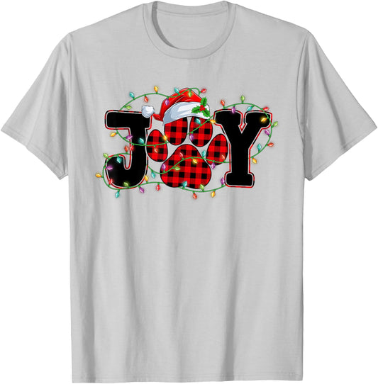 Funny Joy Dog Cat Paws Print Red Plaid Santa Hat Christmas Men Women Kids T-Shirt - T-Shirt | Ash