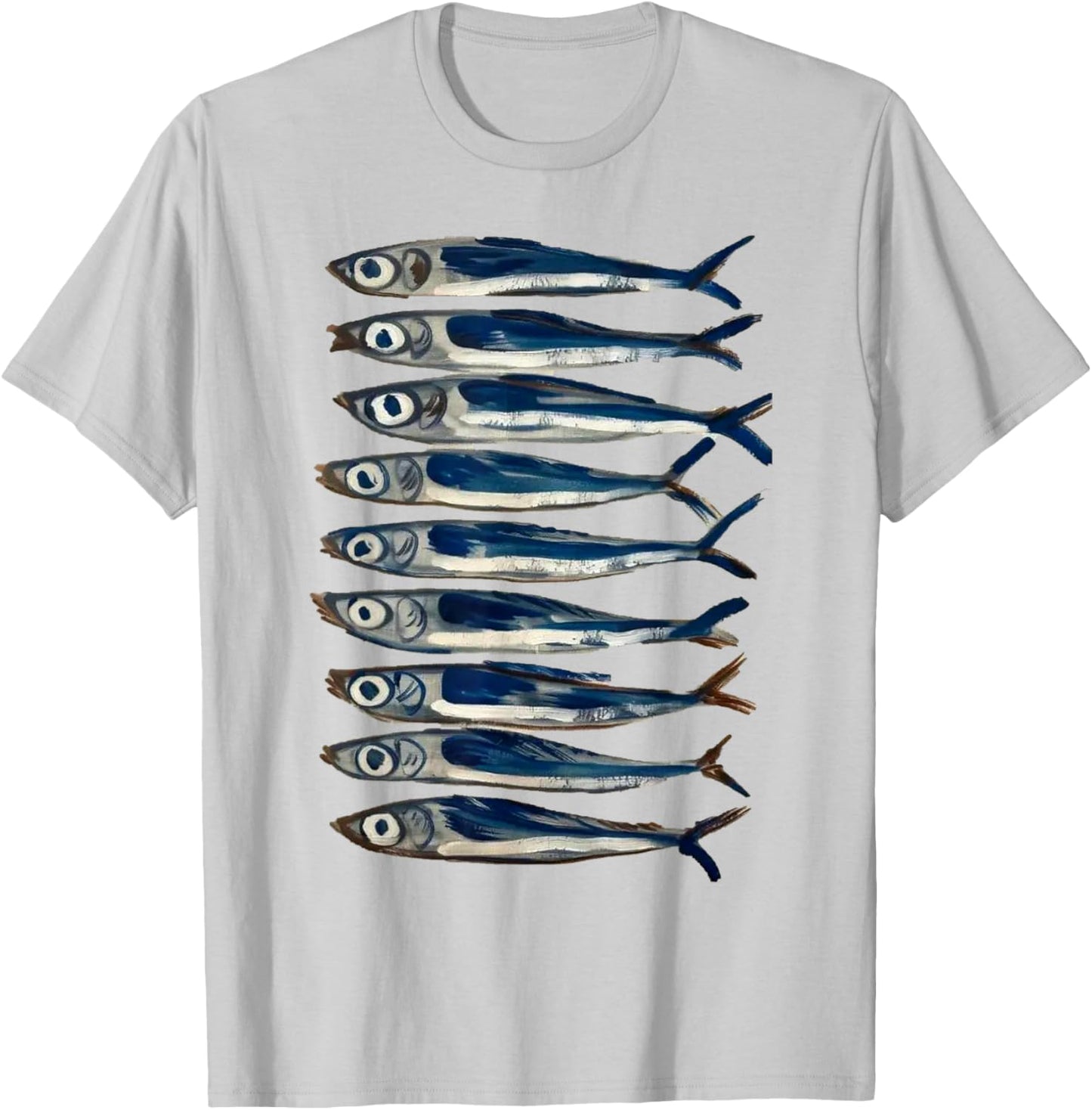 Sardine Painting Antique Still Life Fish Art Fish Restaurant T-Shirt - T-Shirt | Ash