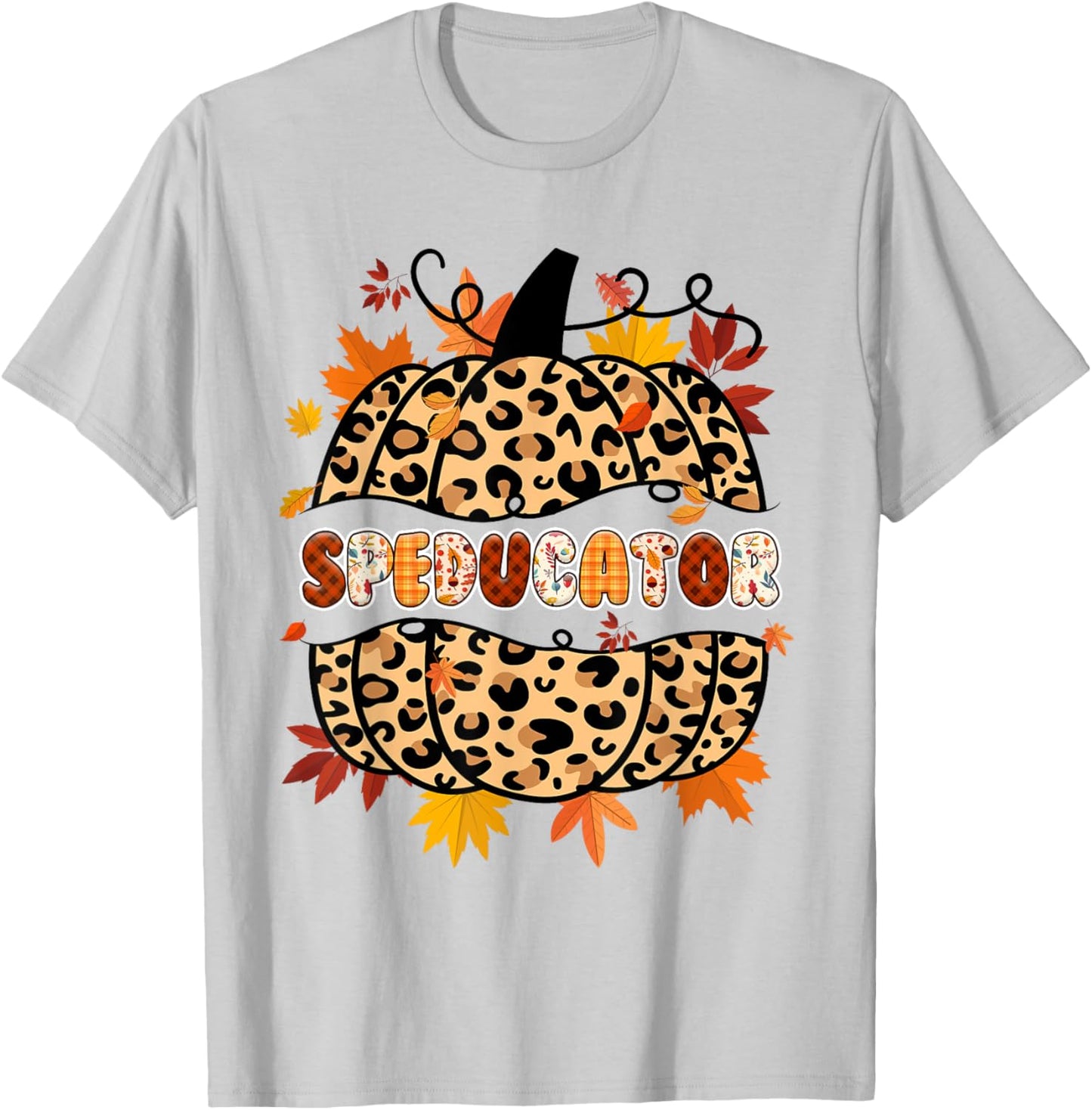 Autumn Fall SPED ED Teacher Thankful Grateful Pumpkin Retro T-Shirt - T-Shirt | Ash