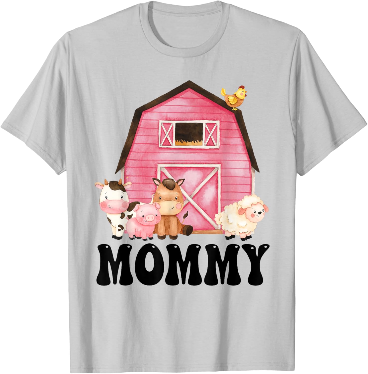 Funny Mommy Farm Animals Birthday Theme Matching Family T-Shirt - T-Shirt | Ash