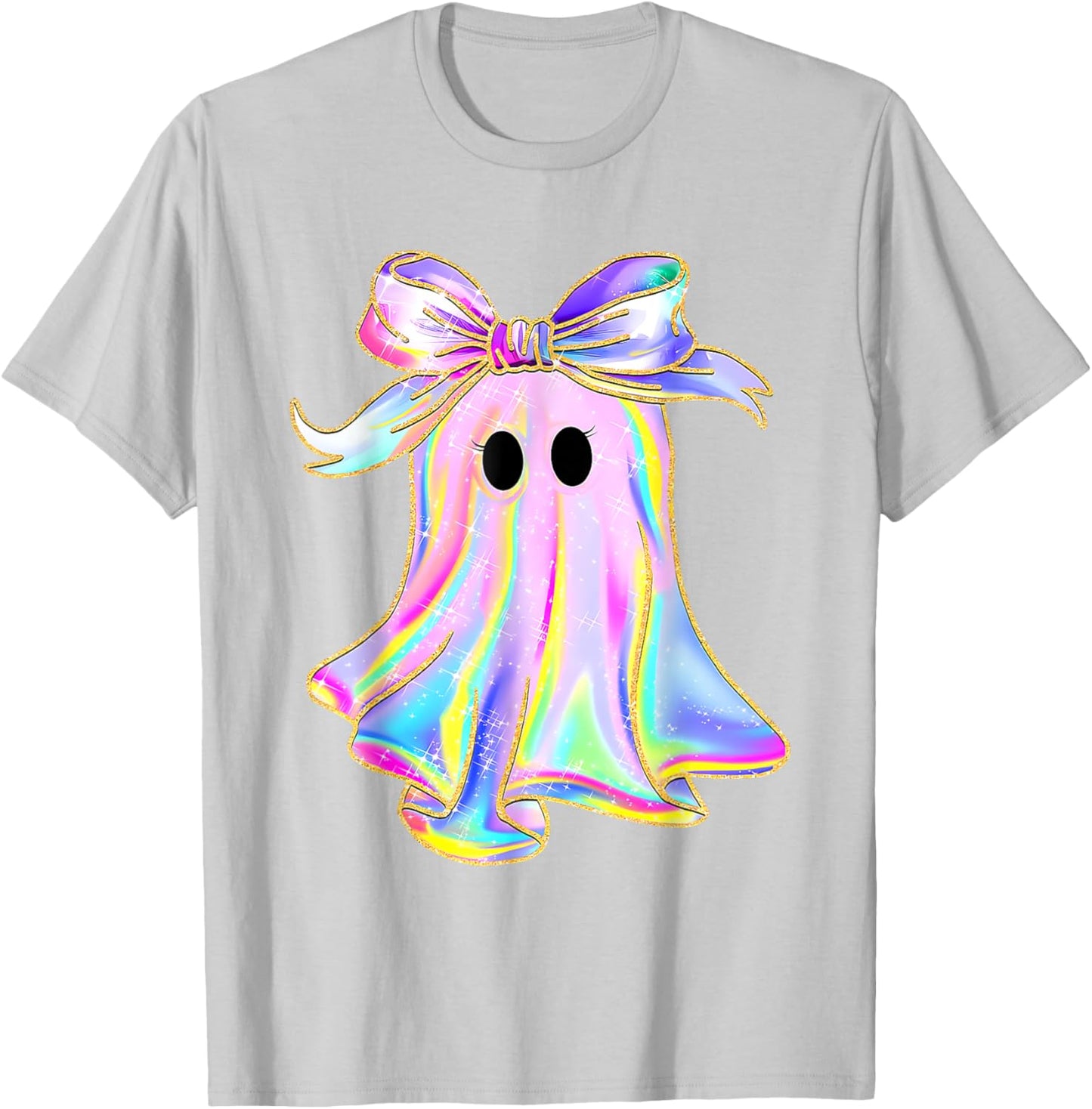 Disco Ghost Pumpkin Halloween Girly Coquette Bow T-Shirt - T-Shirt | Ash