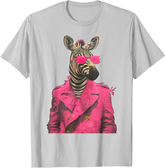 Peachbruh Fashion Zebra Wearing A Pink Suit and Pink T-Shirt - T-Shirt | Ash