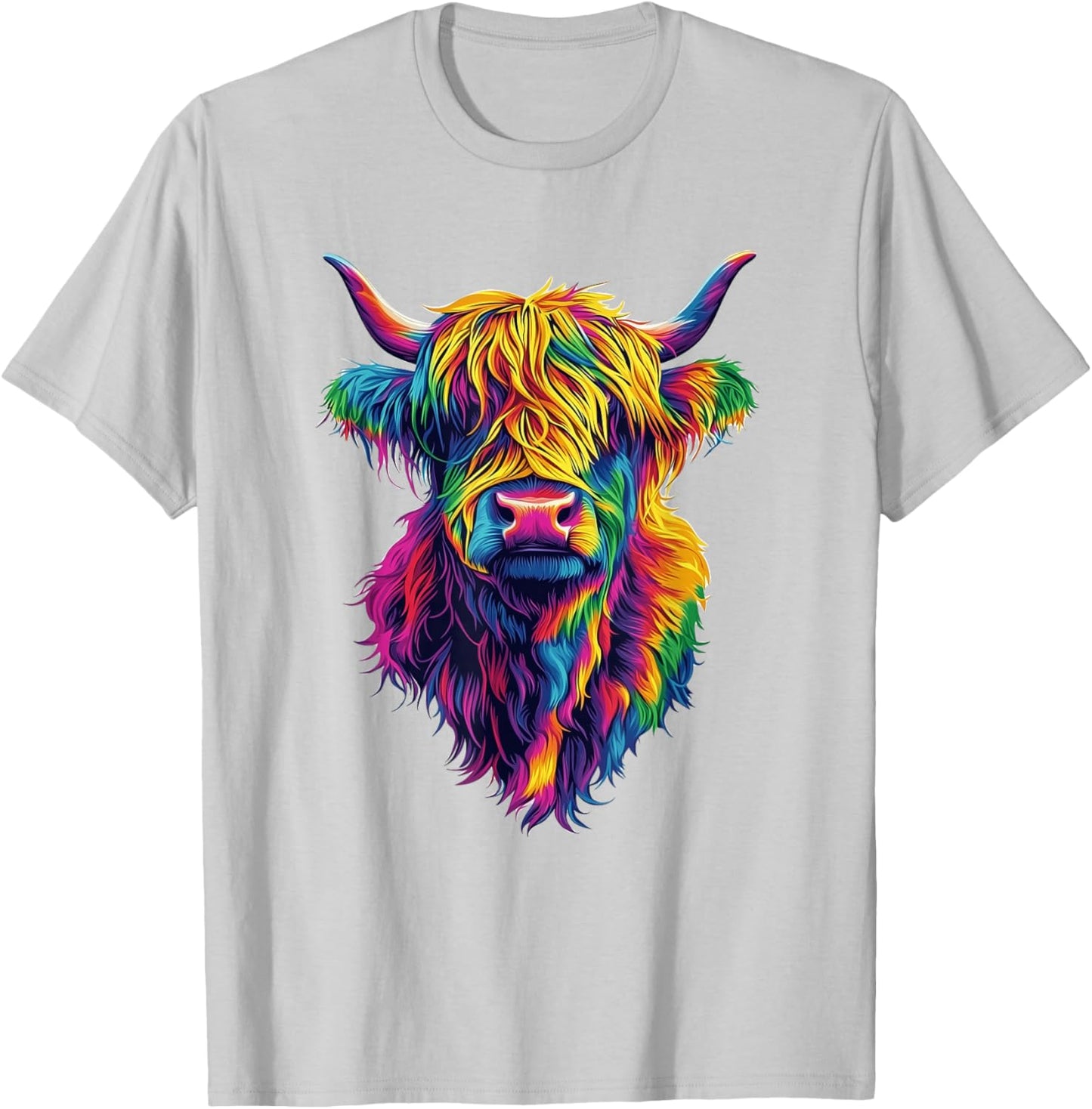 Highland Cow Colorful Lover Design For Girls Women Mom Woman T-Shirt - T-Shirt | Ash