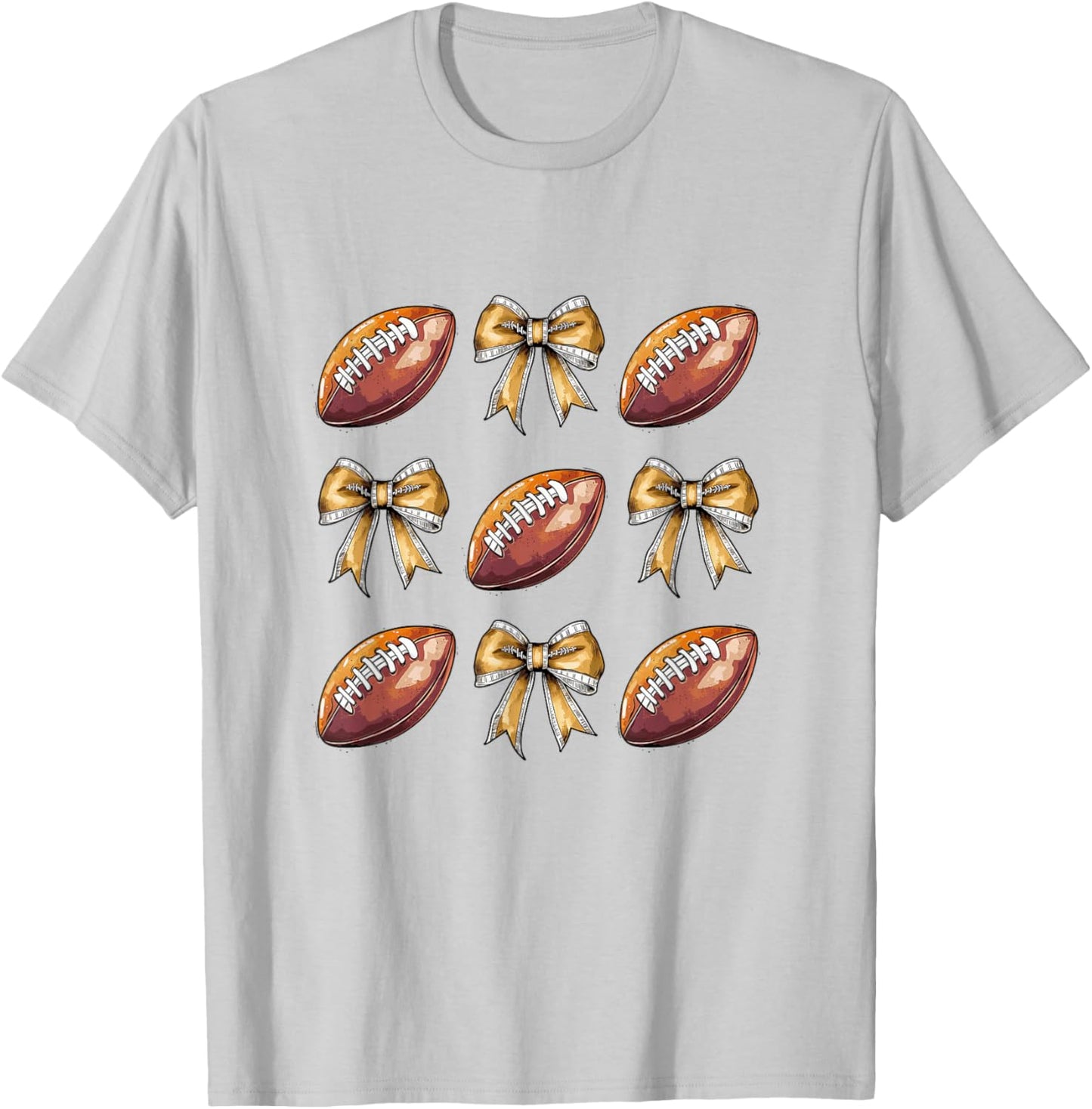 Funny Game Day Football Retro Coquette Bow Football Mama T-Shirt - T-Shirt | Ash