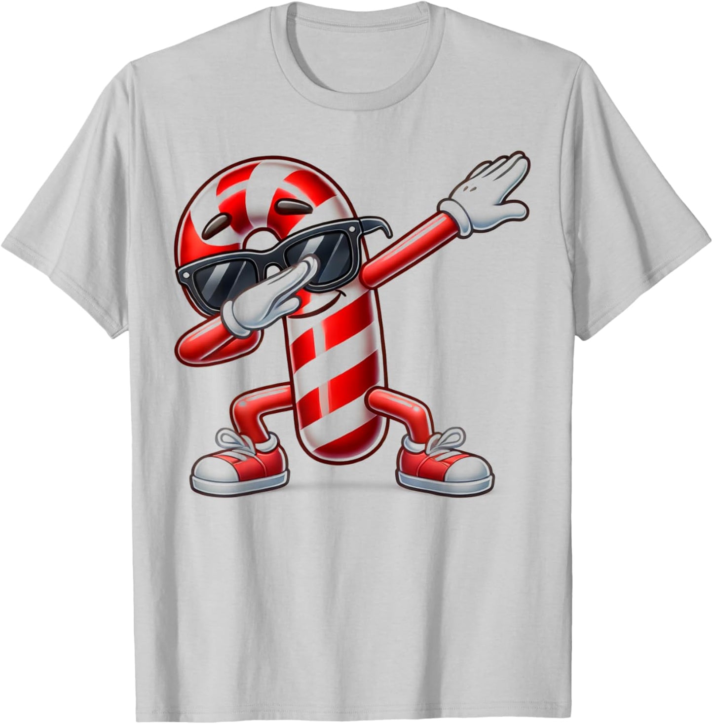 Dabbing Candy Cane Funny Christmas T-Shirt - T-Shirt | Ash