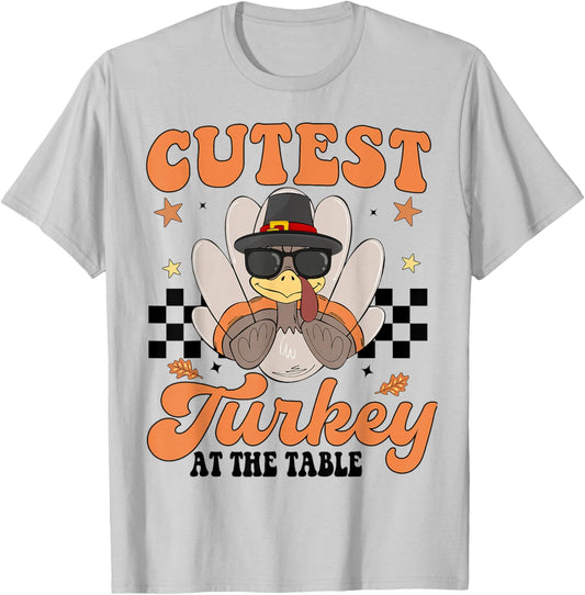 Cutest Turkey At Table Boy Thanksgiving Trot Squad 2025 Gear T-Shirt - T-Shirt | Ash
