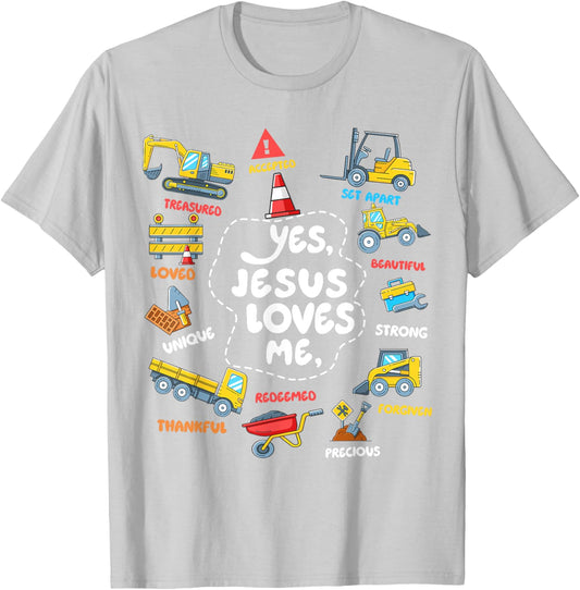 Toddler Yes Jesus Loves Me Christian Construction Boy Kids T-Shirt - T-Shirt | Ash
