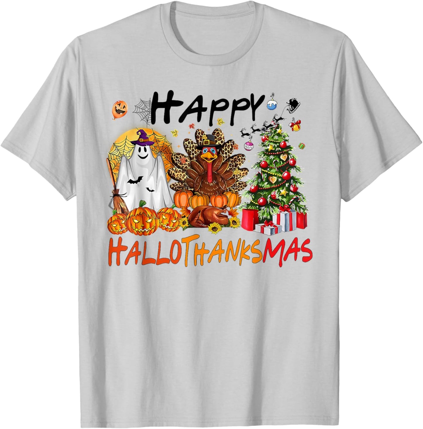 Halloween Thanksgiving Xmas Costume Happy HalloThanksMas T-Shirt - T-Shirt | Ash
