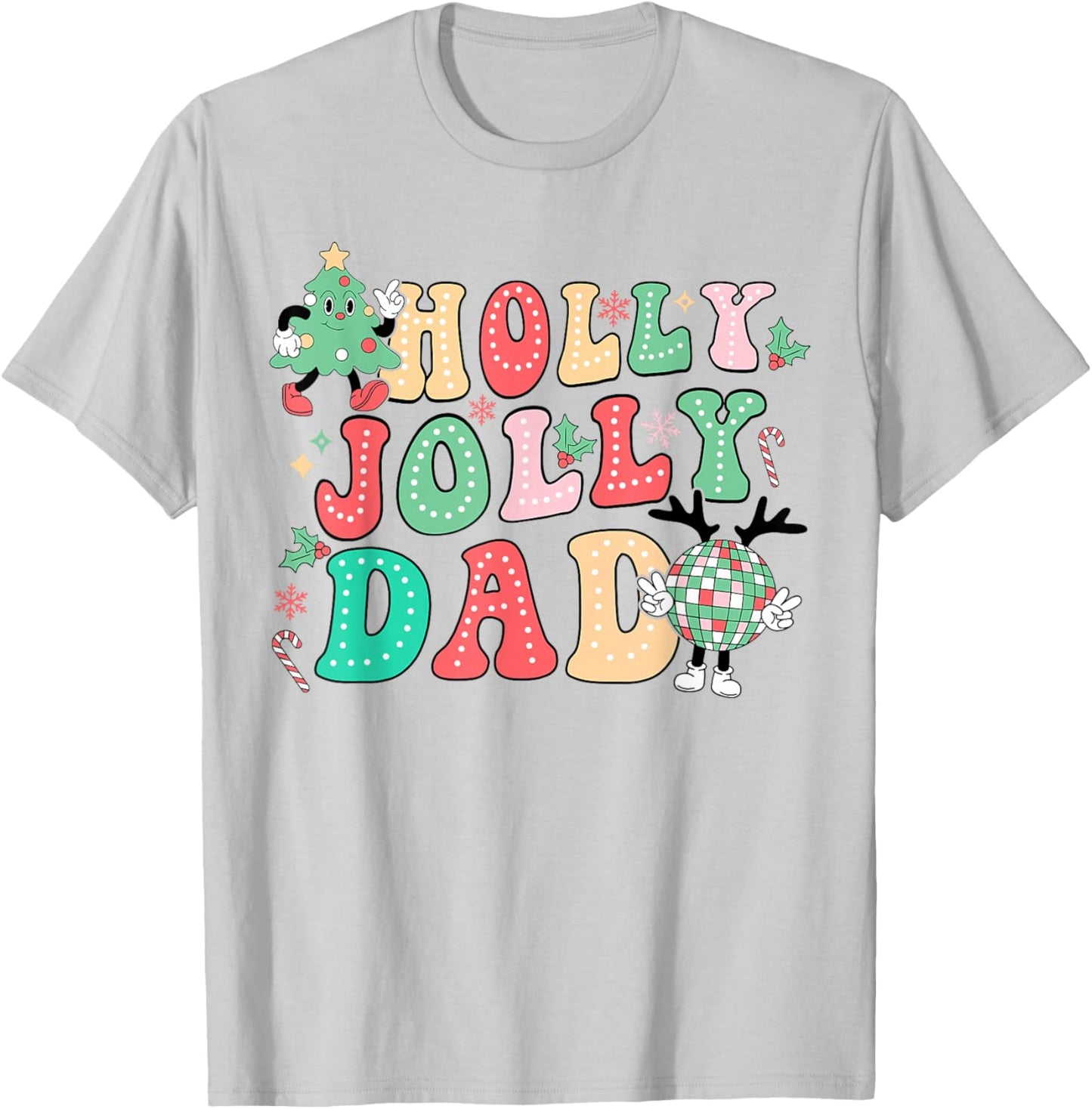 Groovy Holly Xmas Jolly Dad Christmas Vibes Matching Family T-Shirt - T-Shirt | Ash