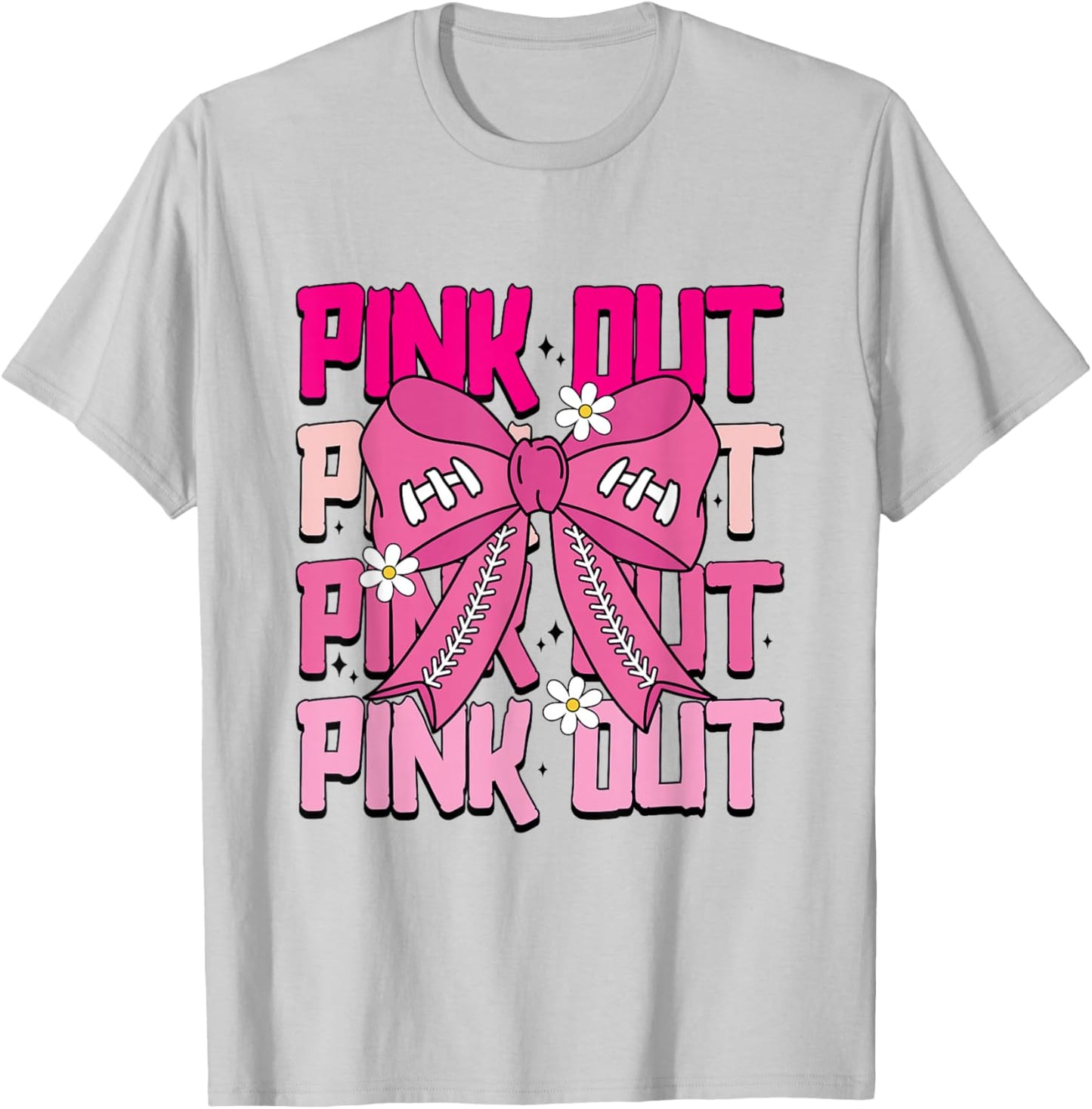 Pink Out Breast Cancer Football Pink Bow Breast Cancer Women T-Shirt - T-Shirt | Ash
