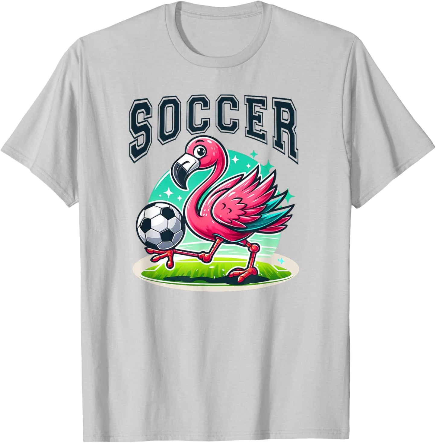 Soccer Pink Flamingo Playing Soccer T-Shirt - T-Shirt | Ash